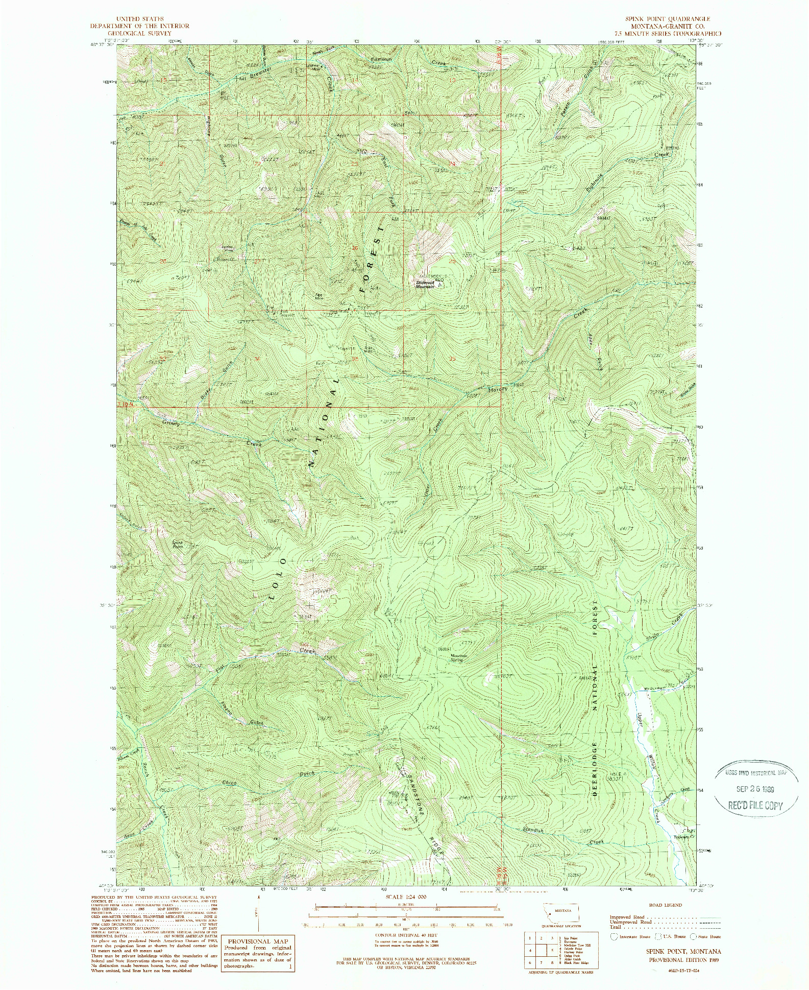 USGS 1:24000-SCALE QUADRANGLE FOR SPINK POINT, MT 1989