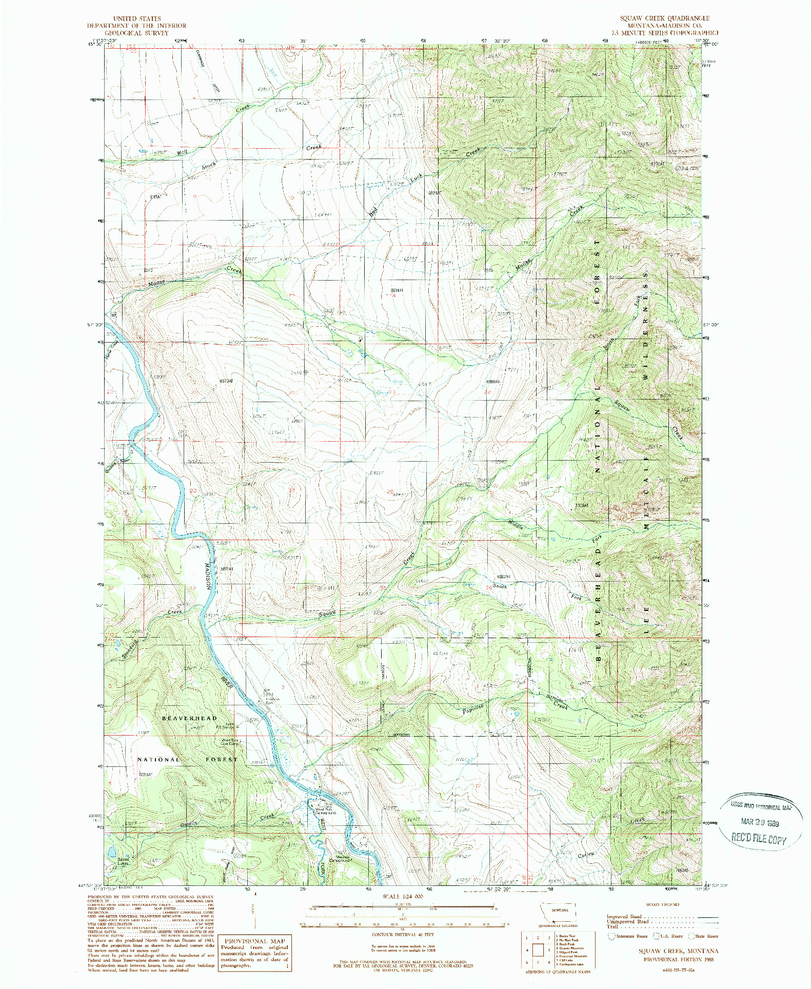 USGS 1:24000-SCALE QUADRANGLE FOR SQUAW CREEK, MT 1988