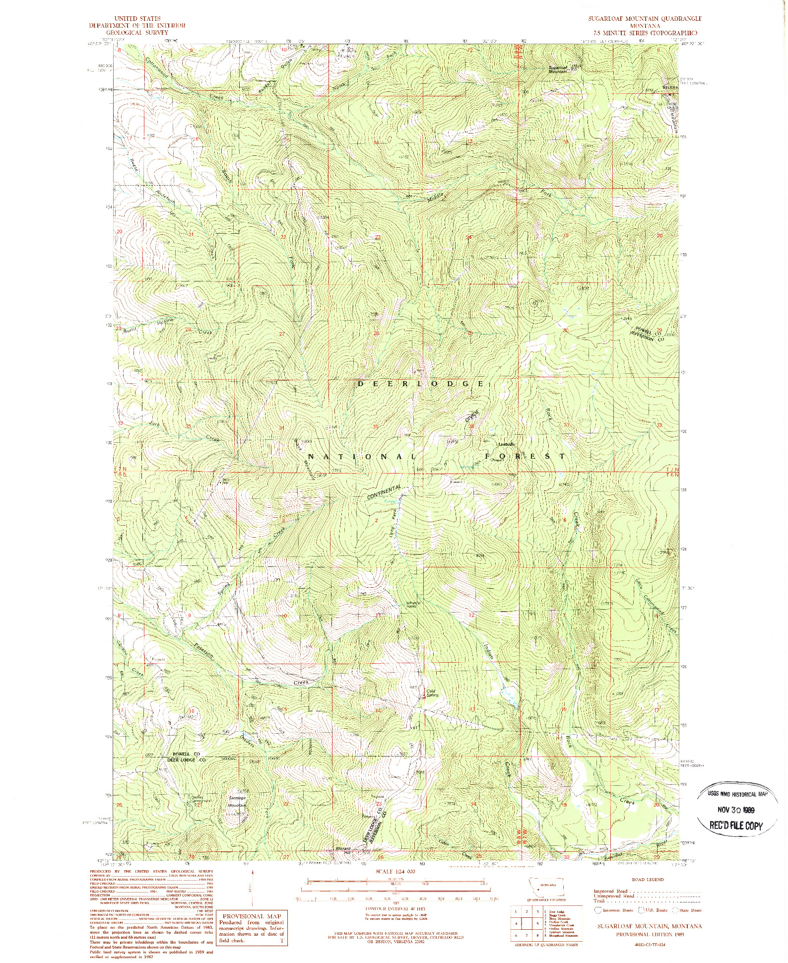 USGS 1:24000-SCALE QUADRANGLE FOR SUGARLOAF MOUNTAIN, MT 1989