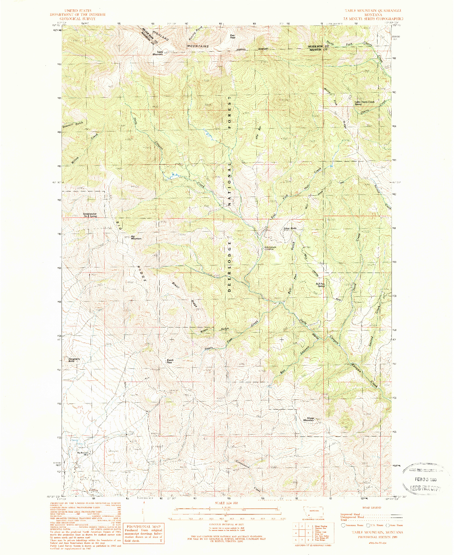 USGS 1:24000-SCALE QUADRANGLE FOR TABLE MOUNTAIN, MT 1989