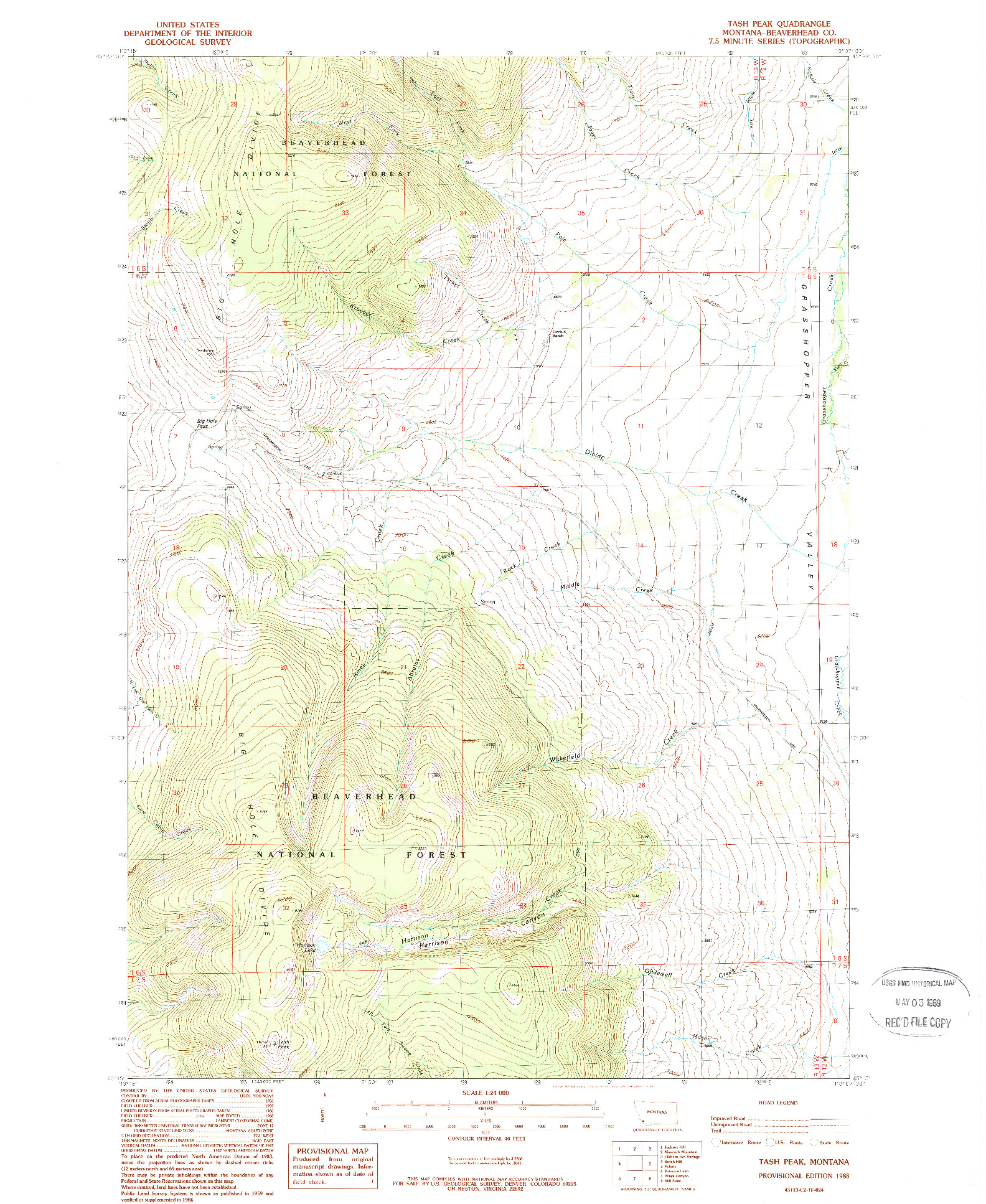 USGS 1:24000-SCALE QUADRANGLE FOR TASH PEAK, MT 1988