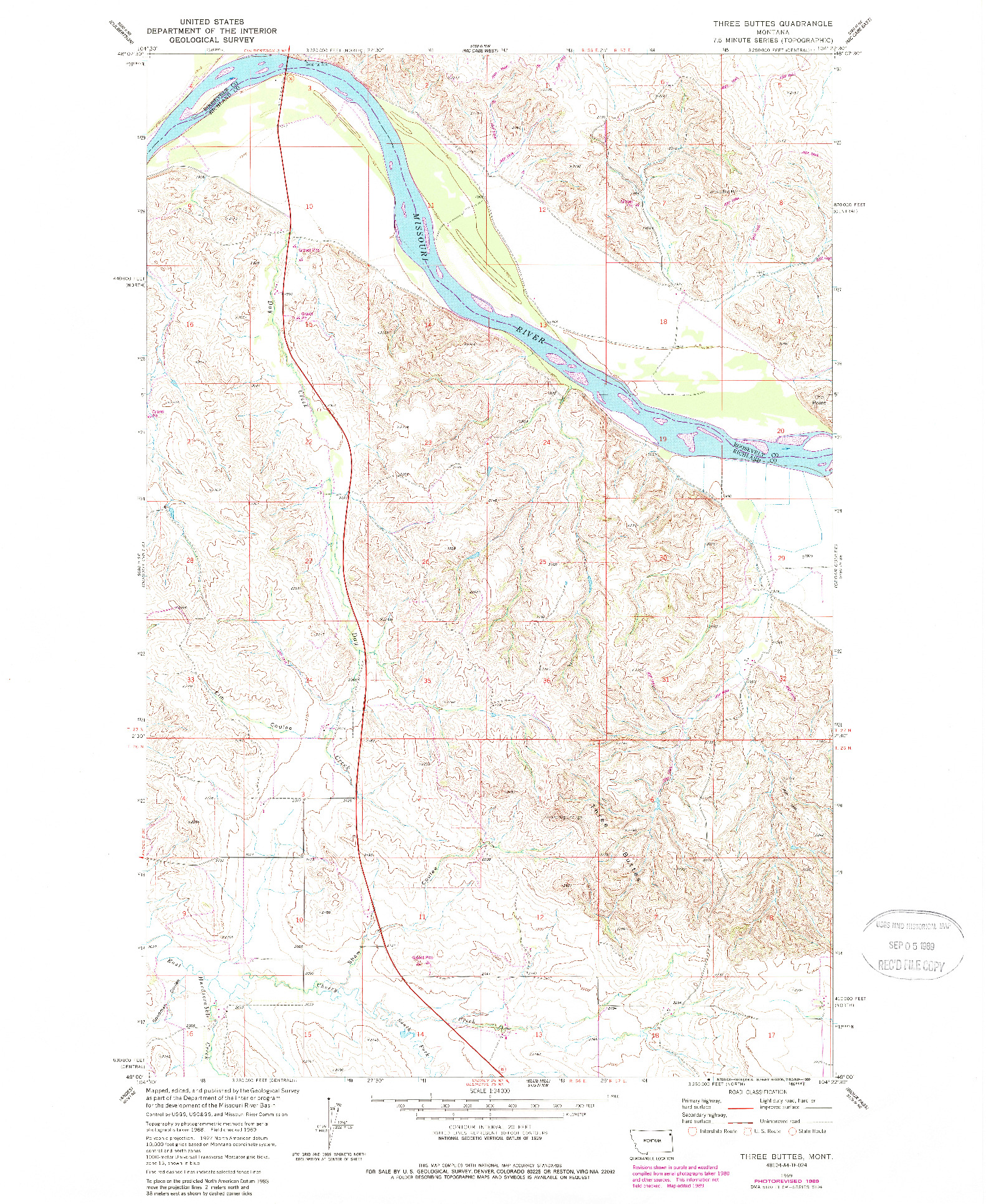 USGS 1:24000-SCALE QUADRANGLE FOR THREE BUTTES, MT 1969