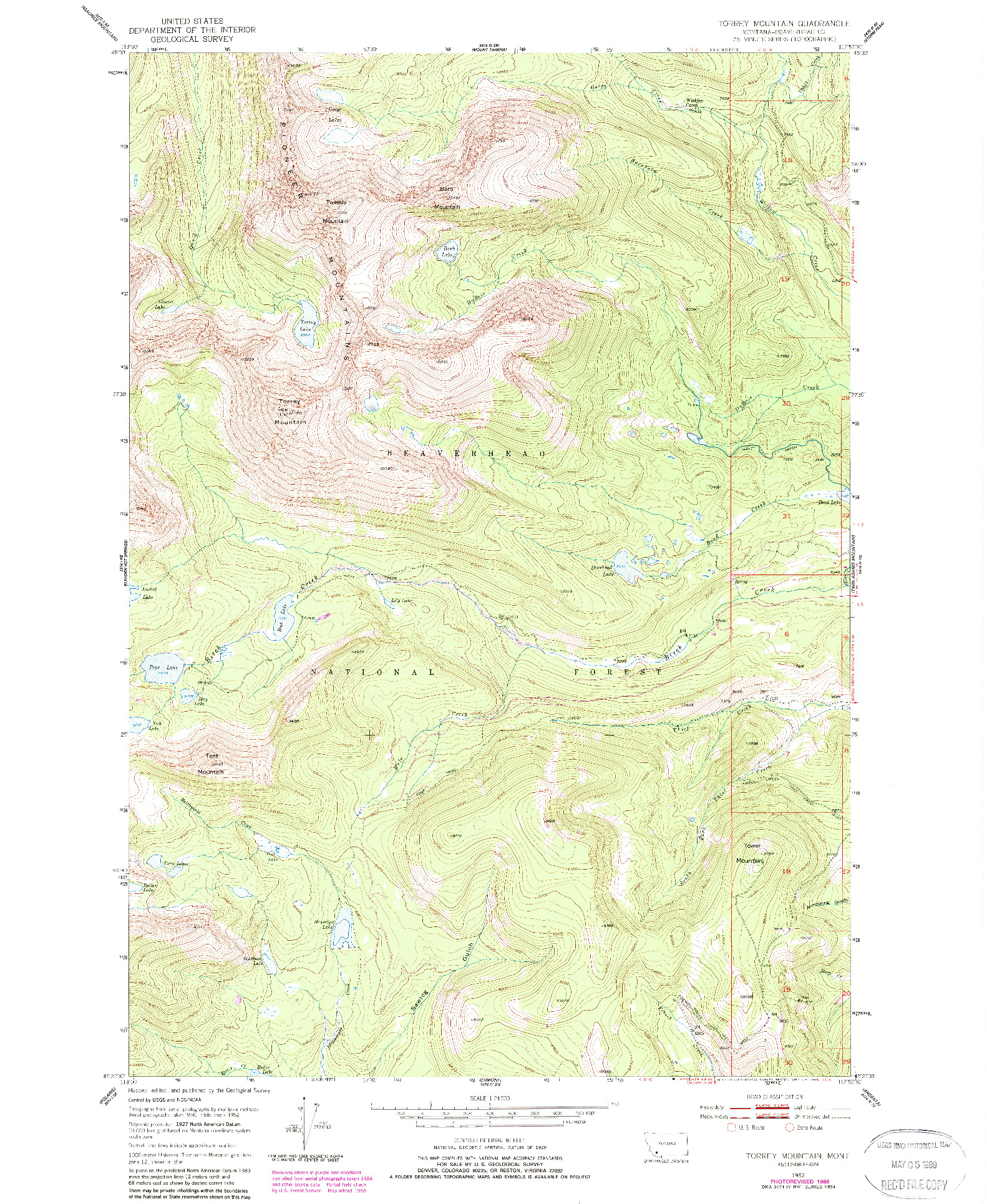 USGS 1:24000-SCALE QUADRANGLE FOR TORREY MOUNTAIN, MT 1952