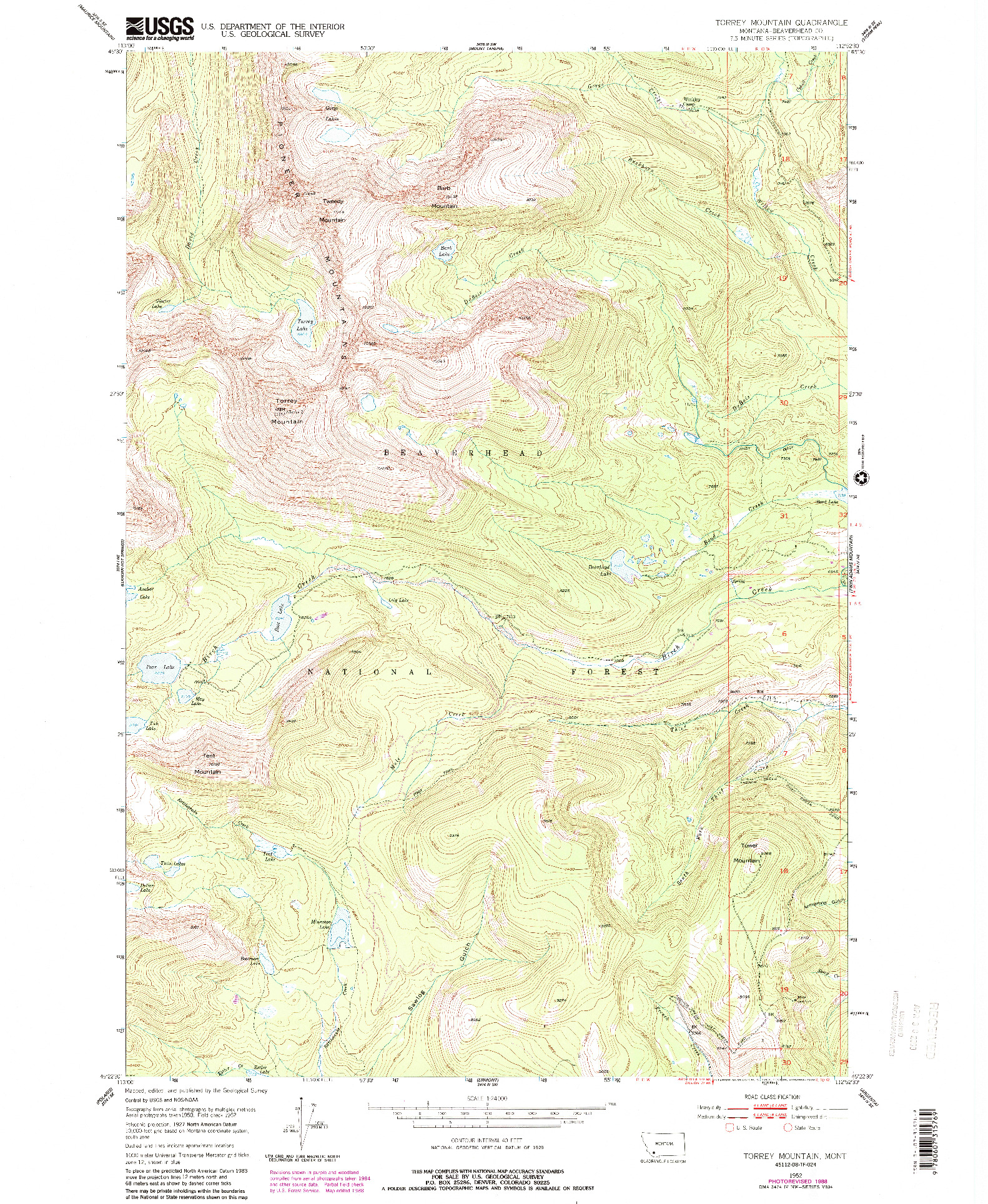 USGS 1:24000-SCALE QUADRANGLE FOR TORREY MOUNTAIN, MT 1952