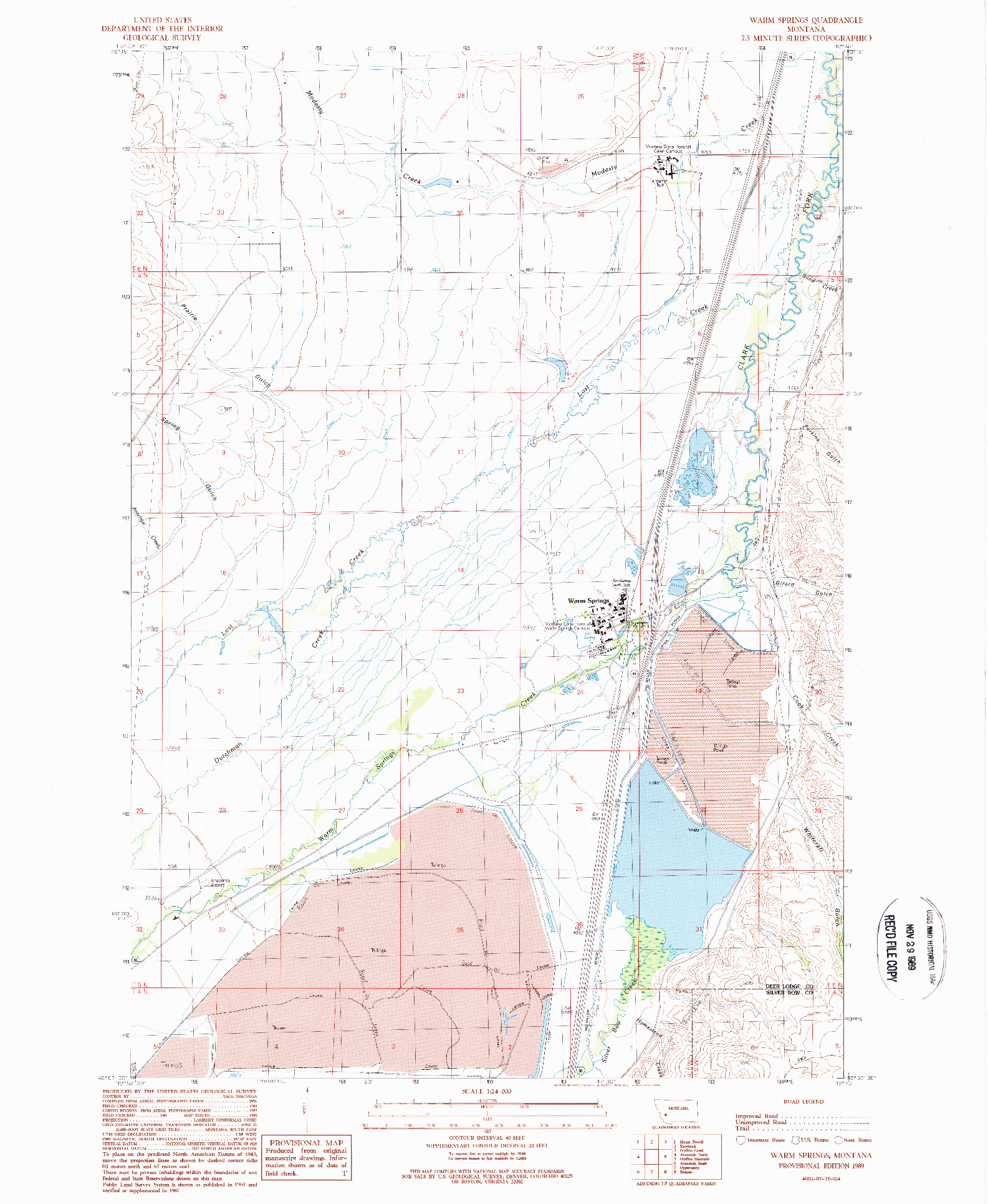 USGS 1:24000-SCALE QUADRANGLE FOR WARM SPRINGS, MT 1989