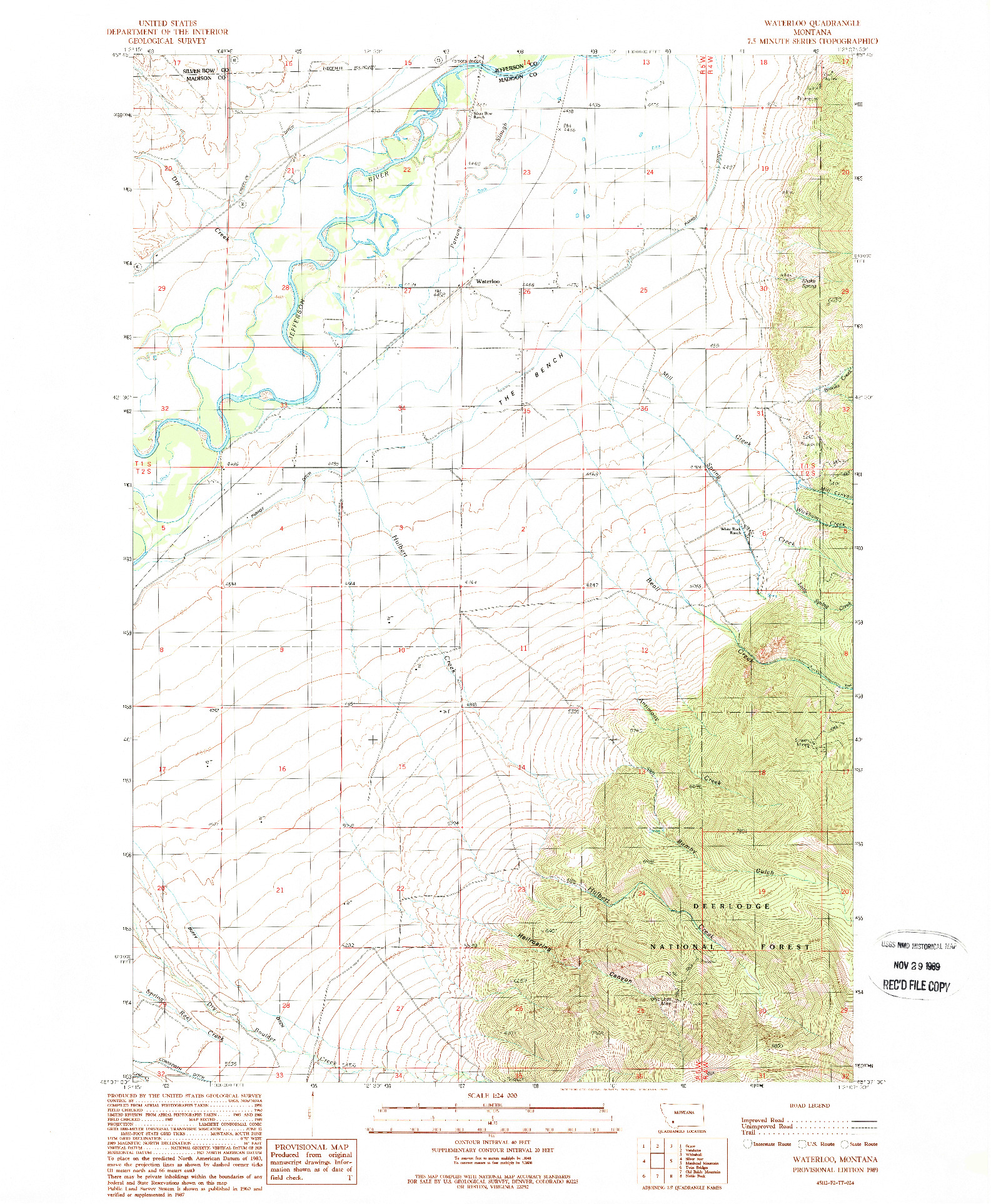 USGS 1:24000-SCALE QUADRANGLE FOR WATERLOO, MT 1989