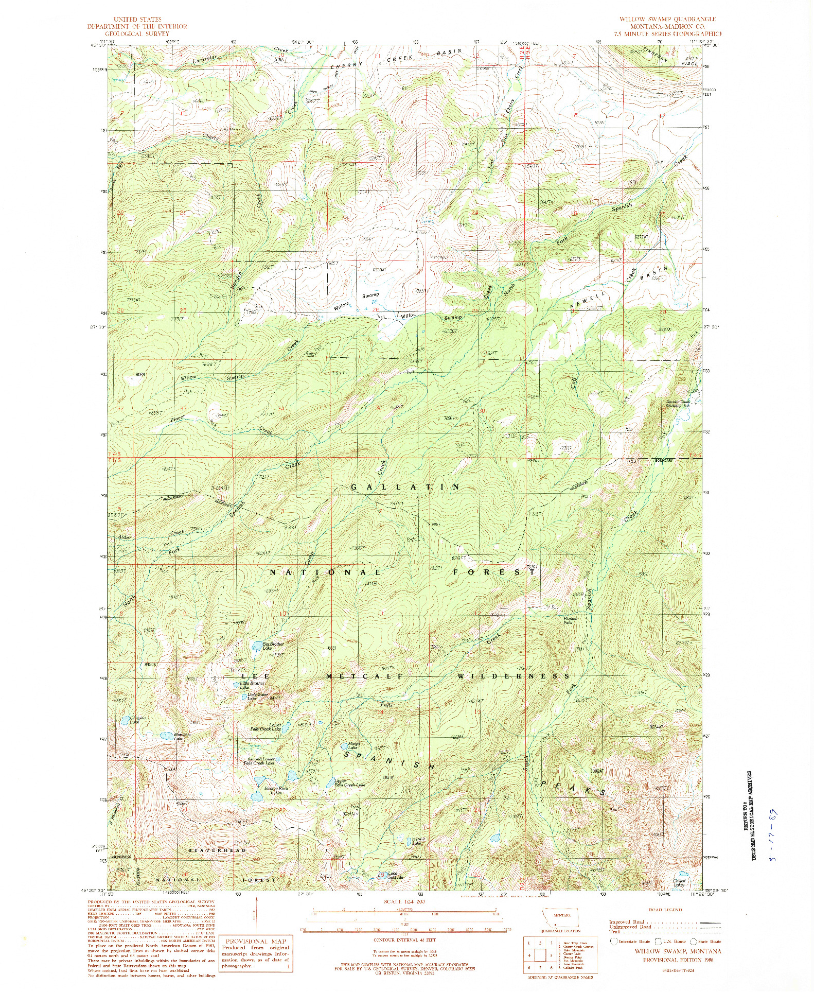 USGS 1:24000-SCALE QUADRANGLE FOR WILLOW SWAMP, MT 1988