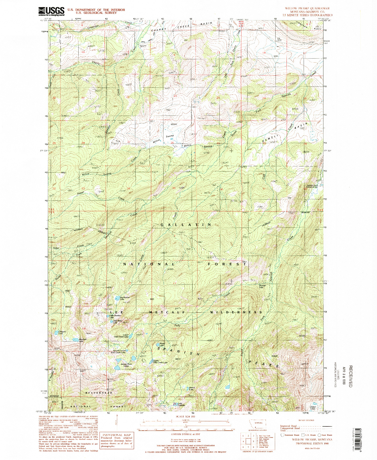 USGS 1:24000-SCALE QUADRANGLE FOR WILLOW SWAMP, MT 1988