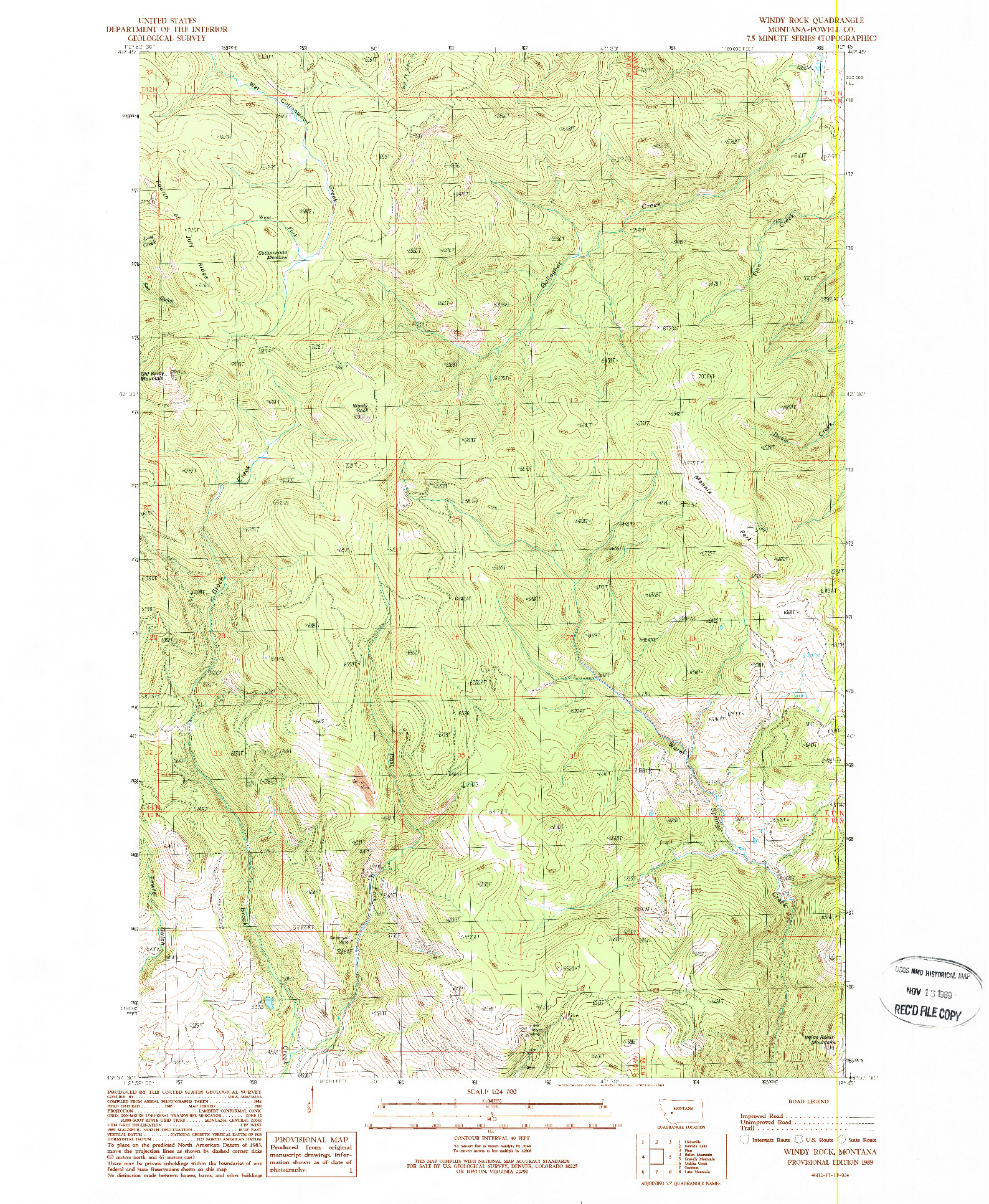 USGS 1:24000-SCALE QUADRANGLE FOR WINDY ROCK, MT 1989