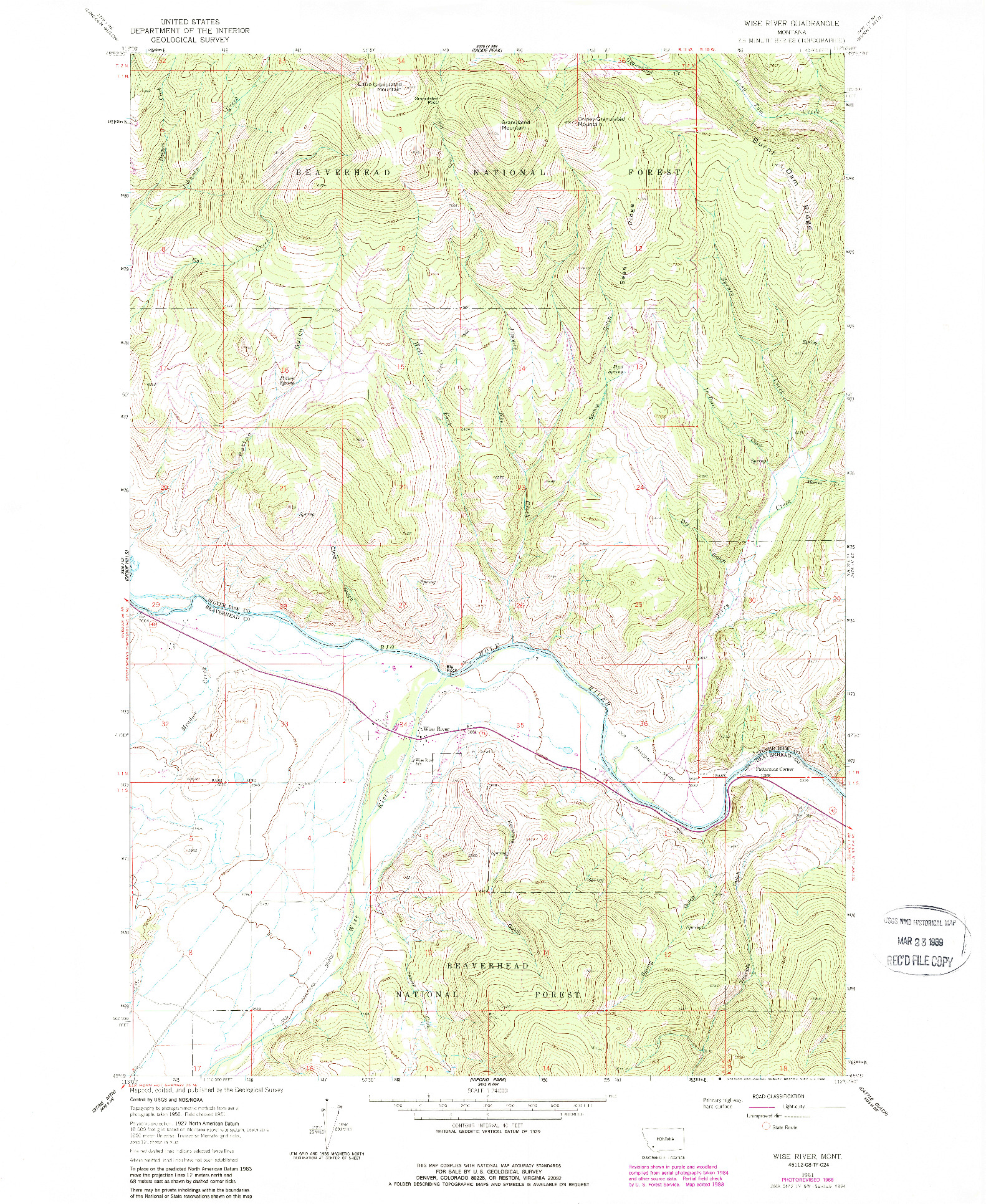 USGS 1:24000-SCALE QUADRANGLE FOR WISE RIVER, MT 1961