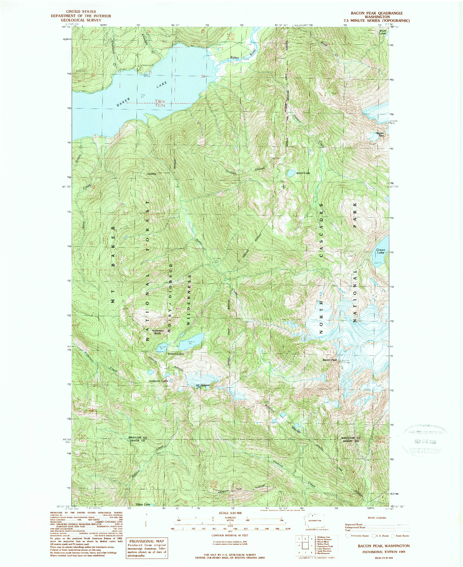 USGS 1:24000-SCALE QUADRANGLE FOR BACON PEAK, WA 1989