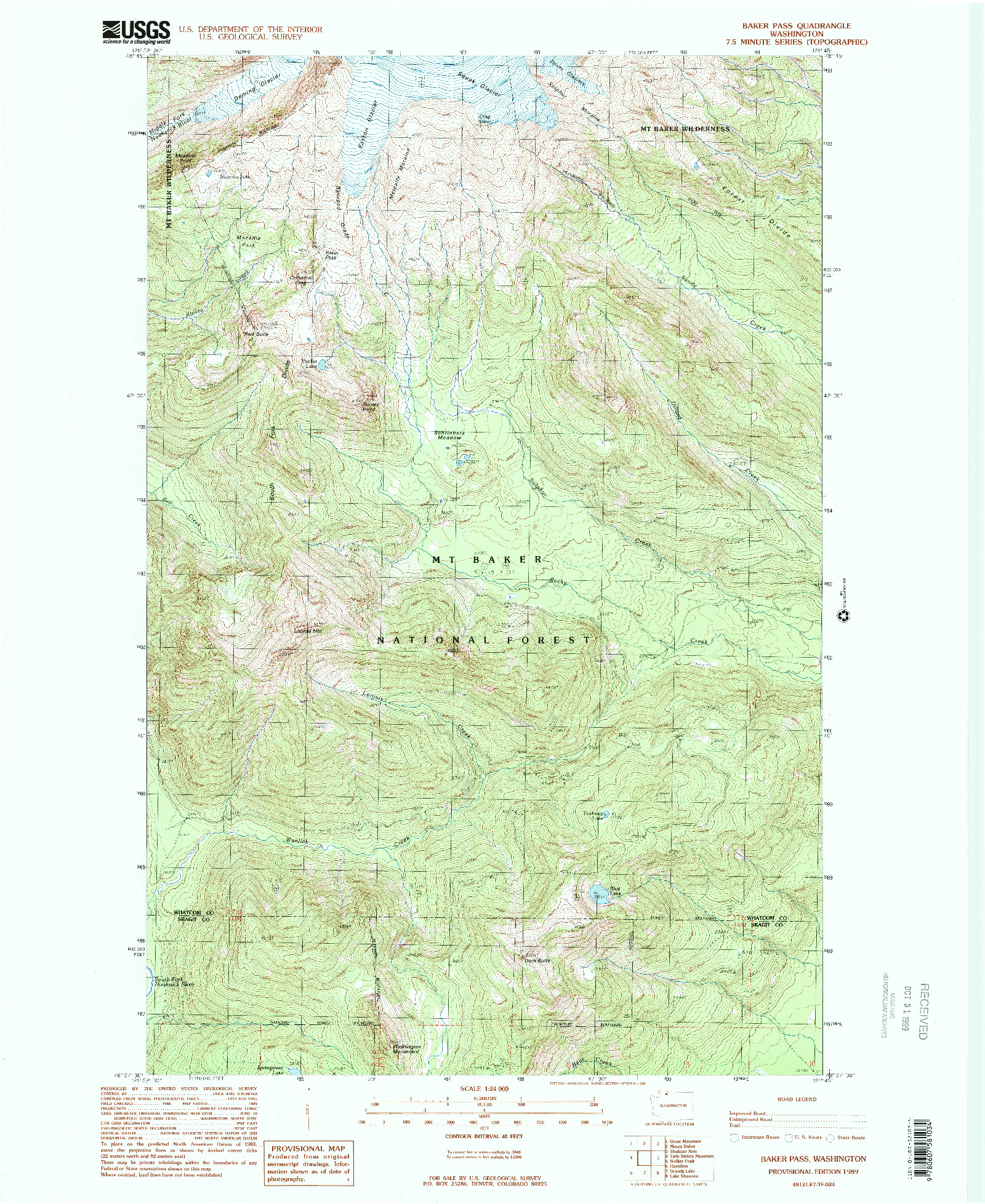 USGS 1:24000-SCALE QUADRANGLE FOR BAKER PASS, WA 1989