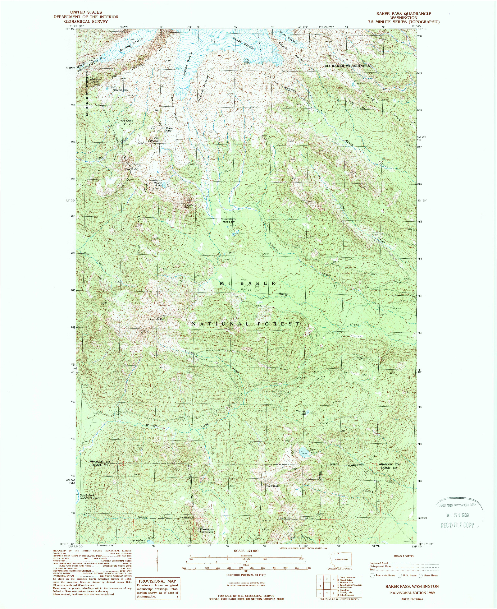 USGS 1:24000-SCALE QUADRANGLE FOR BAKER PASS, WA 1989