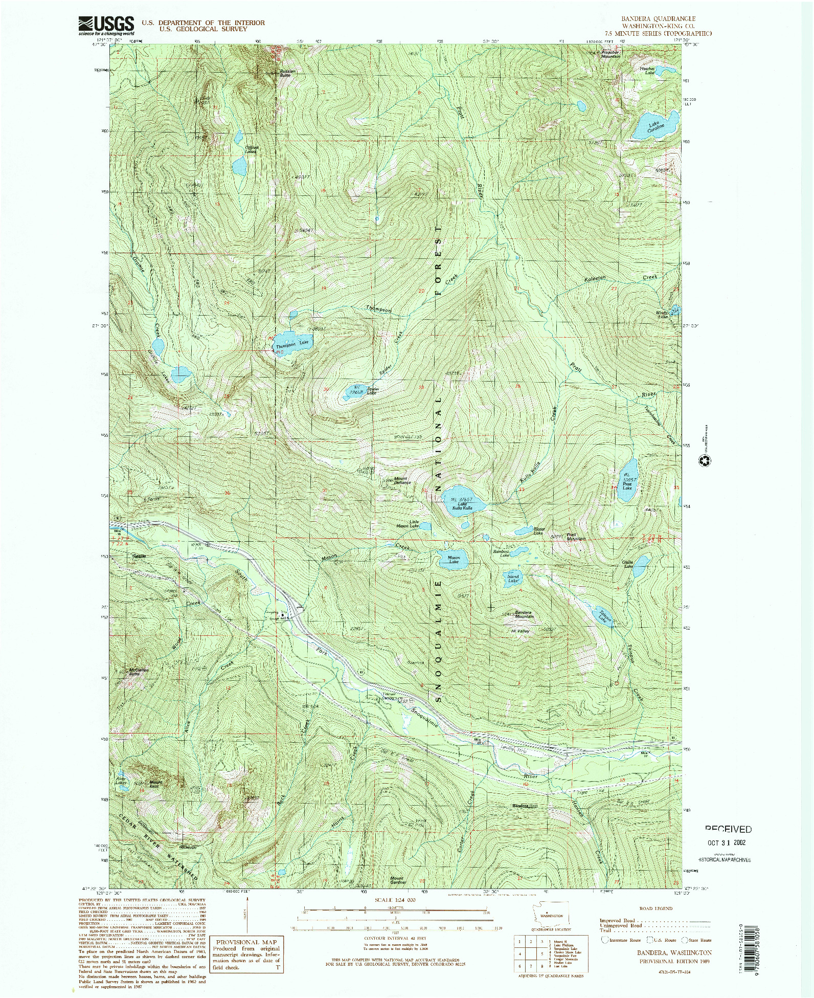 USGS 1:24000-SCALE QUADRANGLE FOR BANDERA, WA 1989