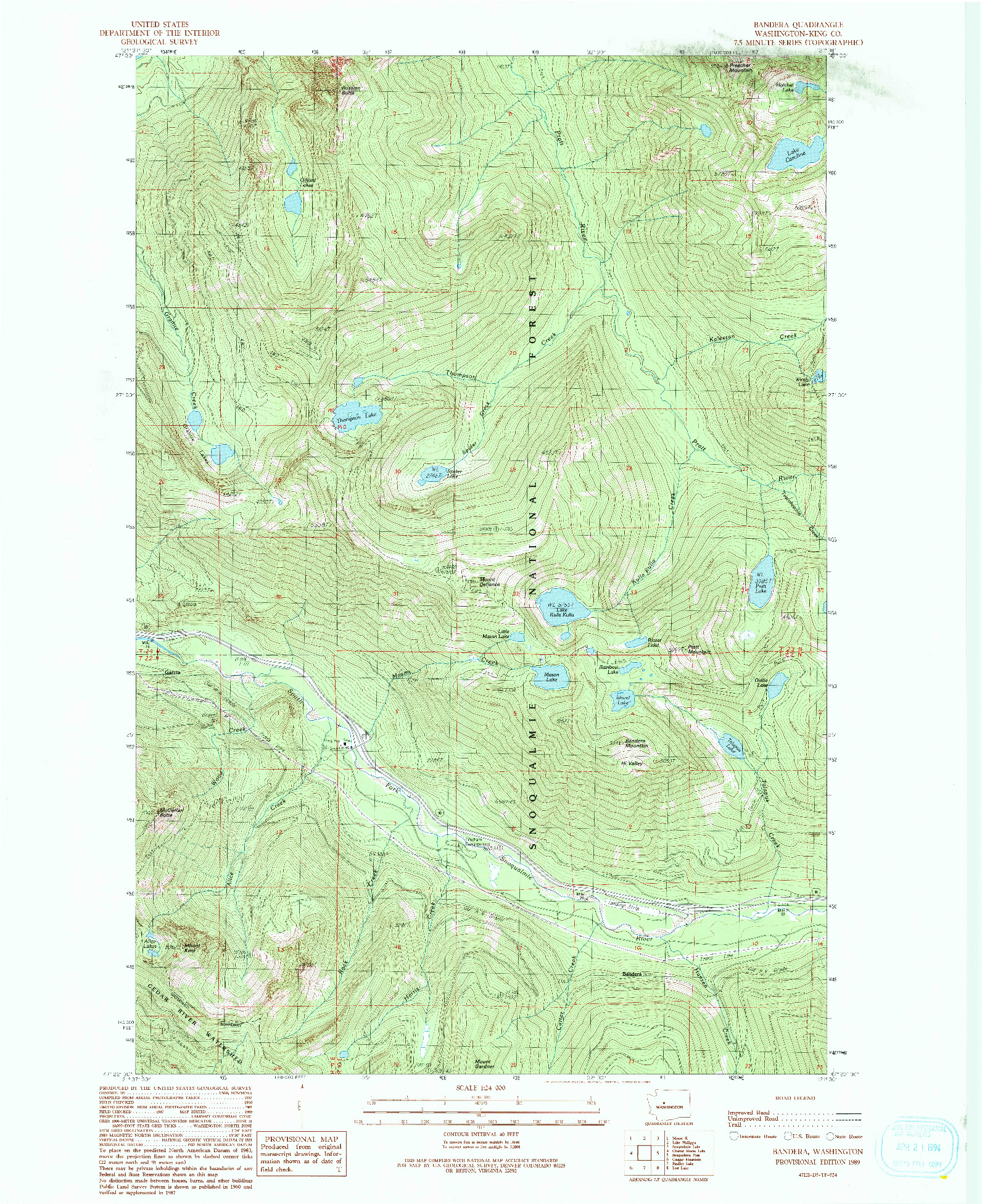 USGS 1:24000-SCALE QUADRANGLE FOR BANDERA, WA 1989