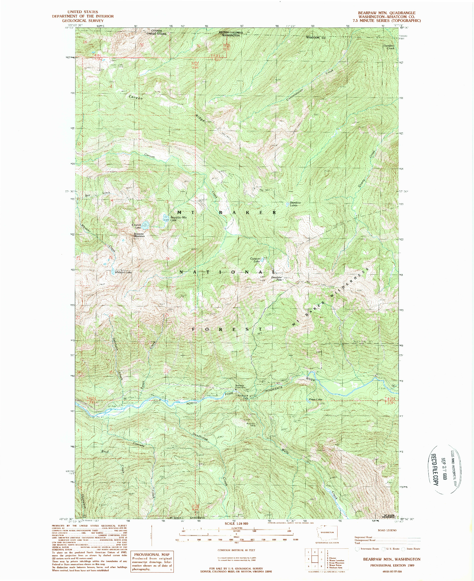 USGS 1:24000-SCALE QUADRANGLE FOR BEARPAW MOUNTAIN, WA 1989