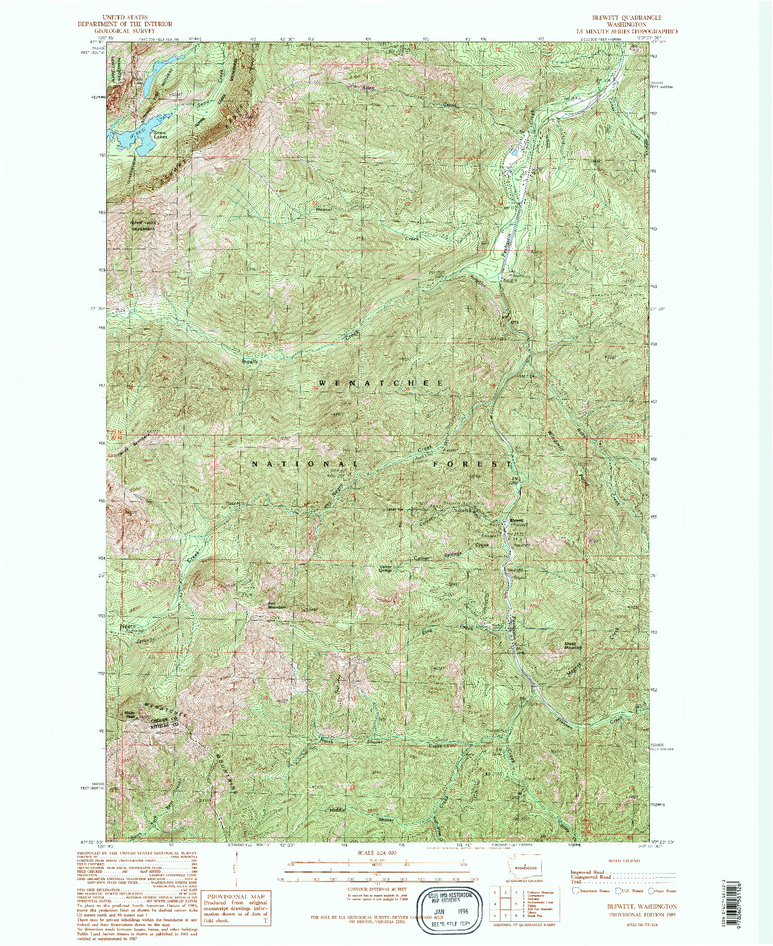 USGS 1:24000-SCALE QUADRANGLE FOR BLEWETT, WA 1989