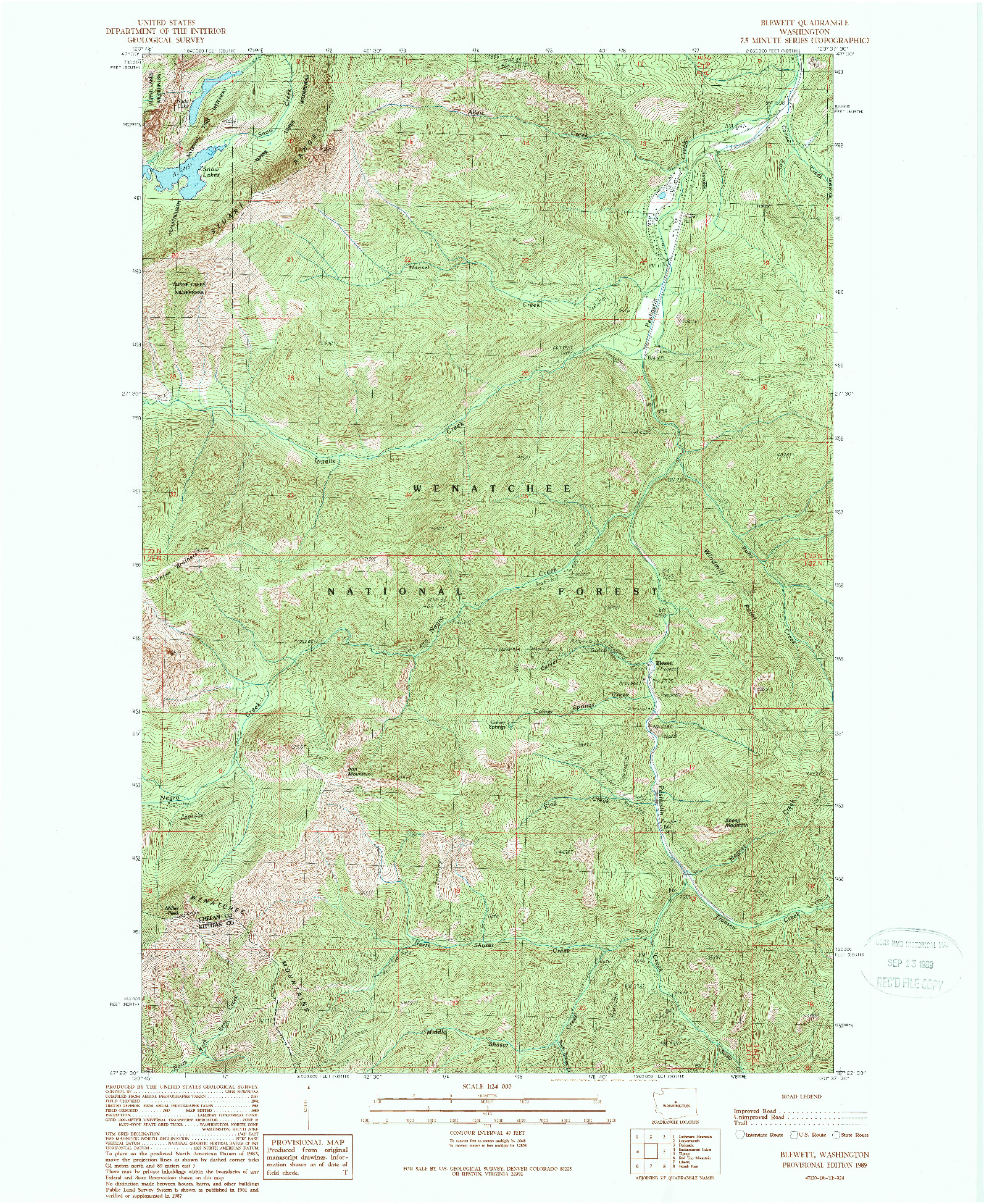 USGS 1:24000-SCALE QUADRANGLE FOR BLEWETT, WA 1989