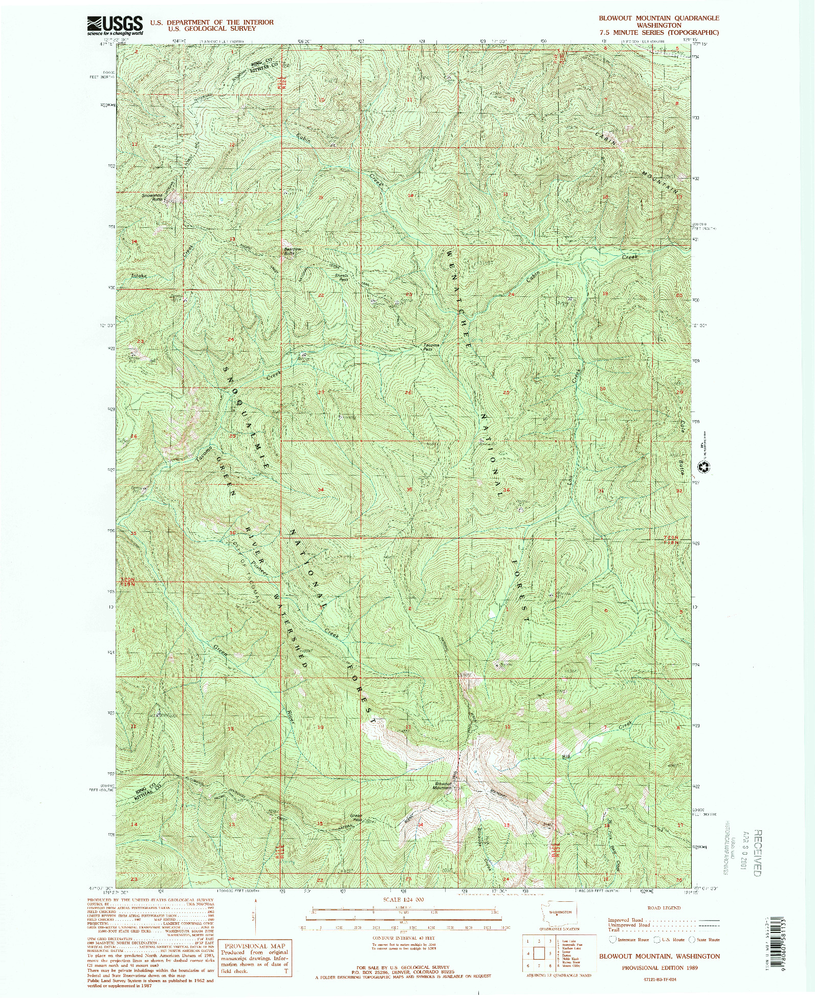 USGS 1:24000-SCALE QUADRANGLE FOR BLOWOUT MOUNTAIN, WA 1989
