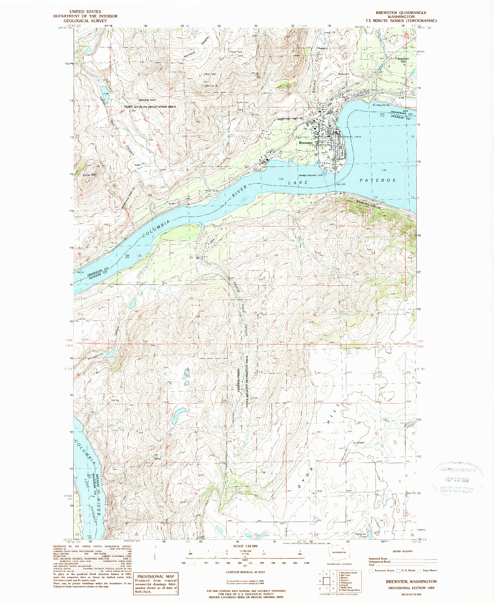USGS 1:24000-SCALE QUADRANGLE FOR BREWSTER, WA 1989