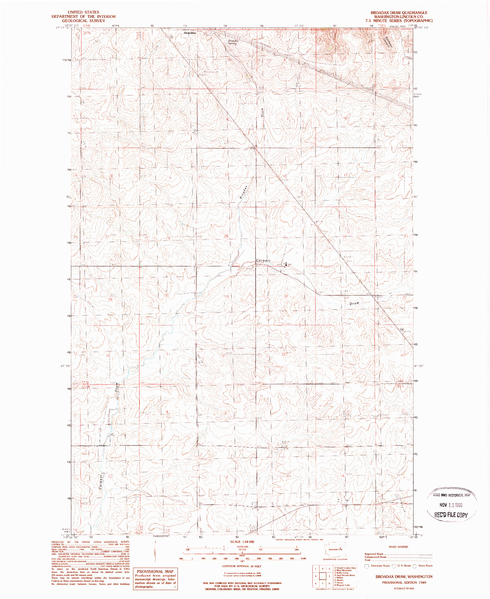 USGS 1:24000-SCALE QUADRANGLE FOR BROADAX DRAW, WA 1989