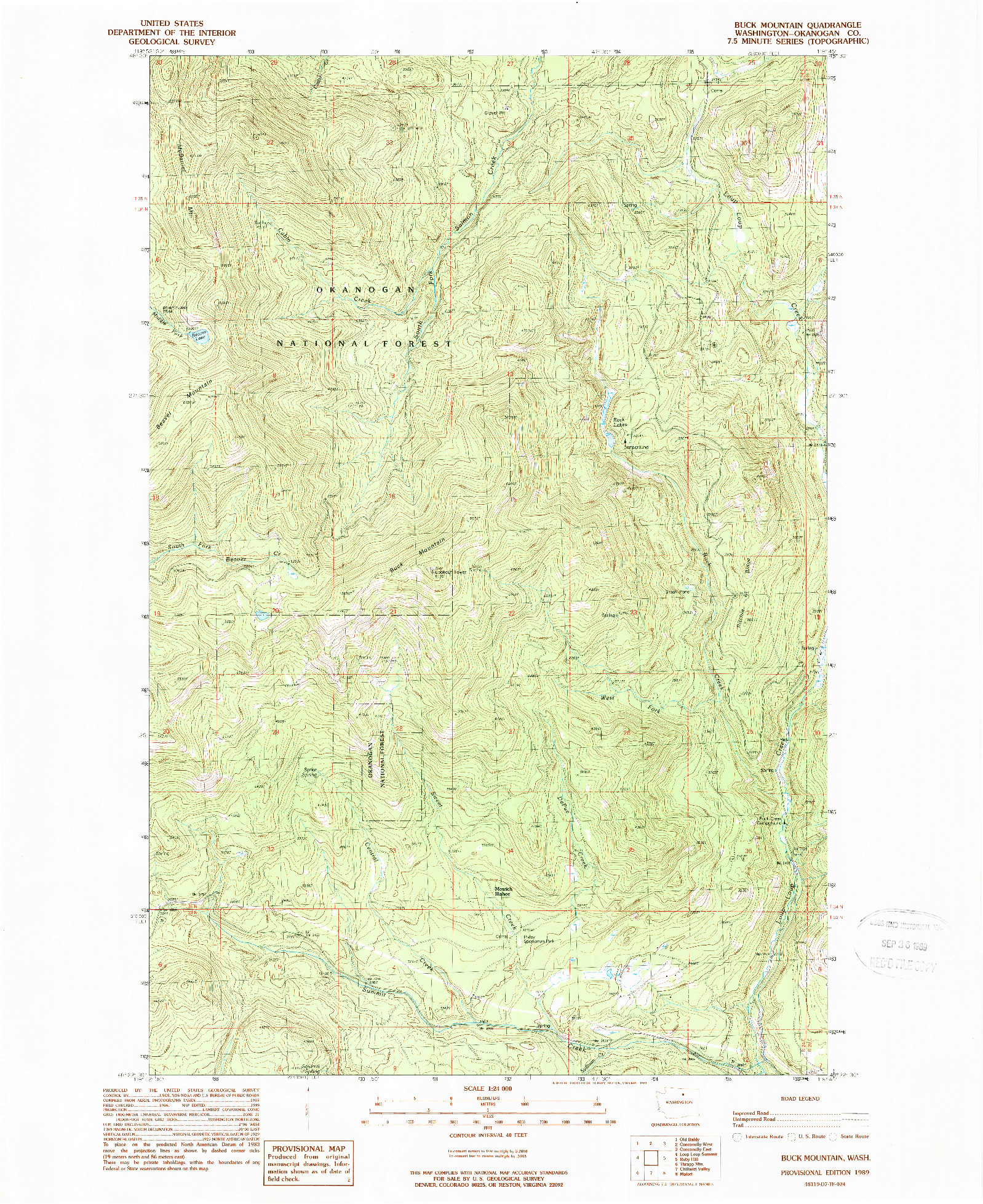USGS 1:24000-SCALE QUADRANGLE FOR BUCK MOUNTAIN, WA 1989