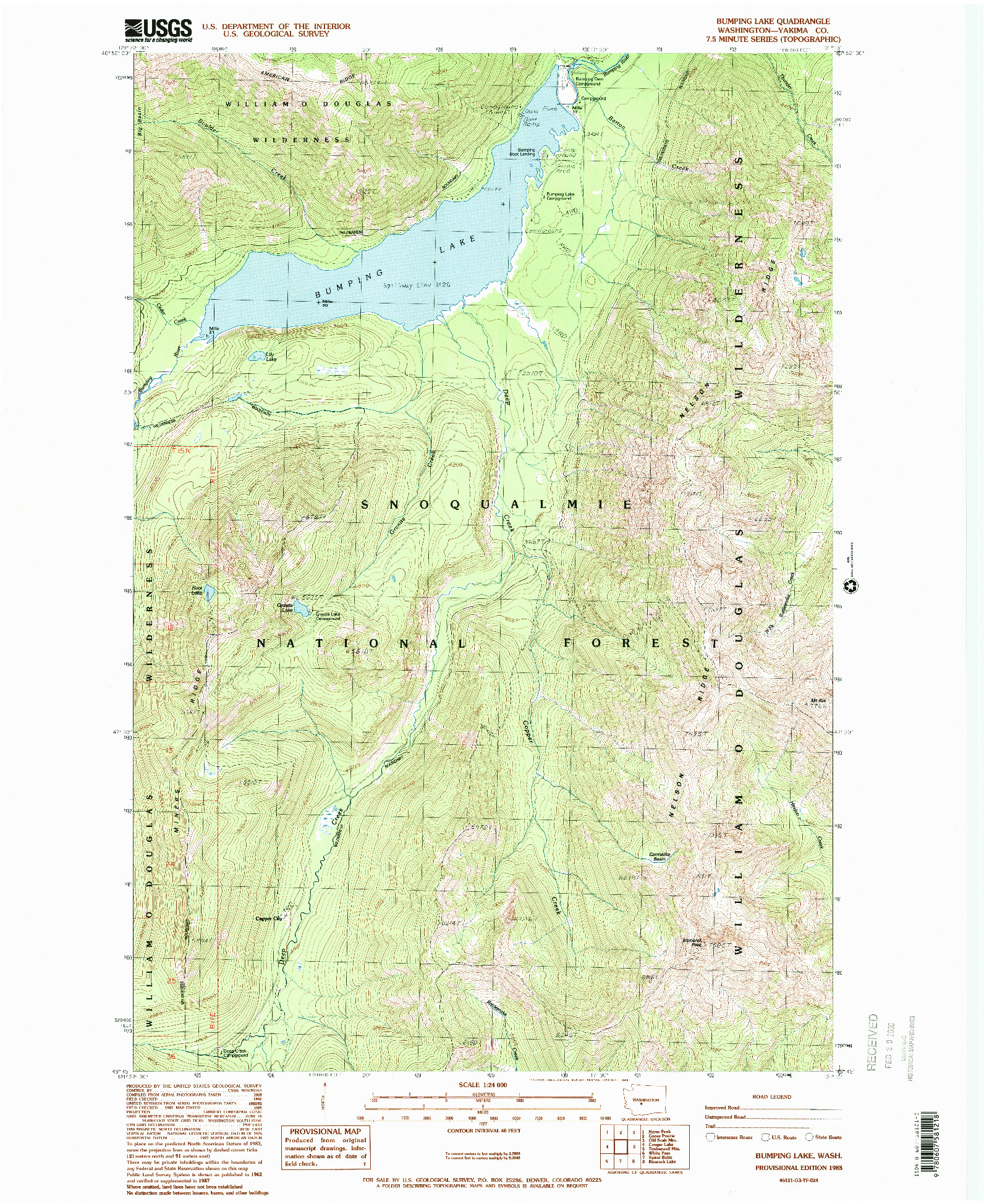 USGS 1:24000-SCALE QUADRANGLE FOR BUMPING LAKE, WA 1988