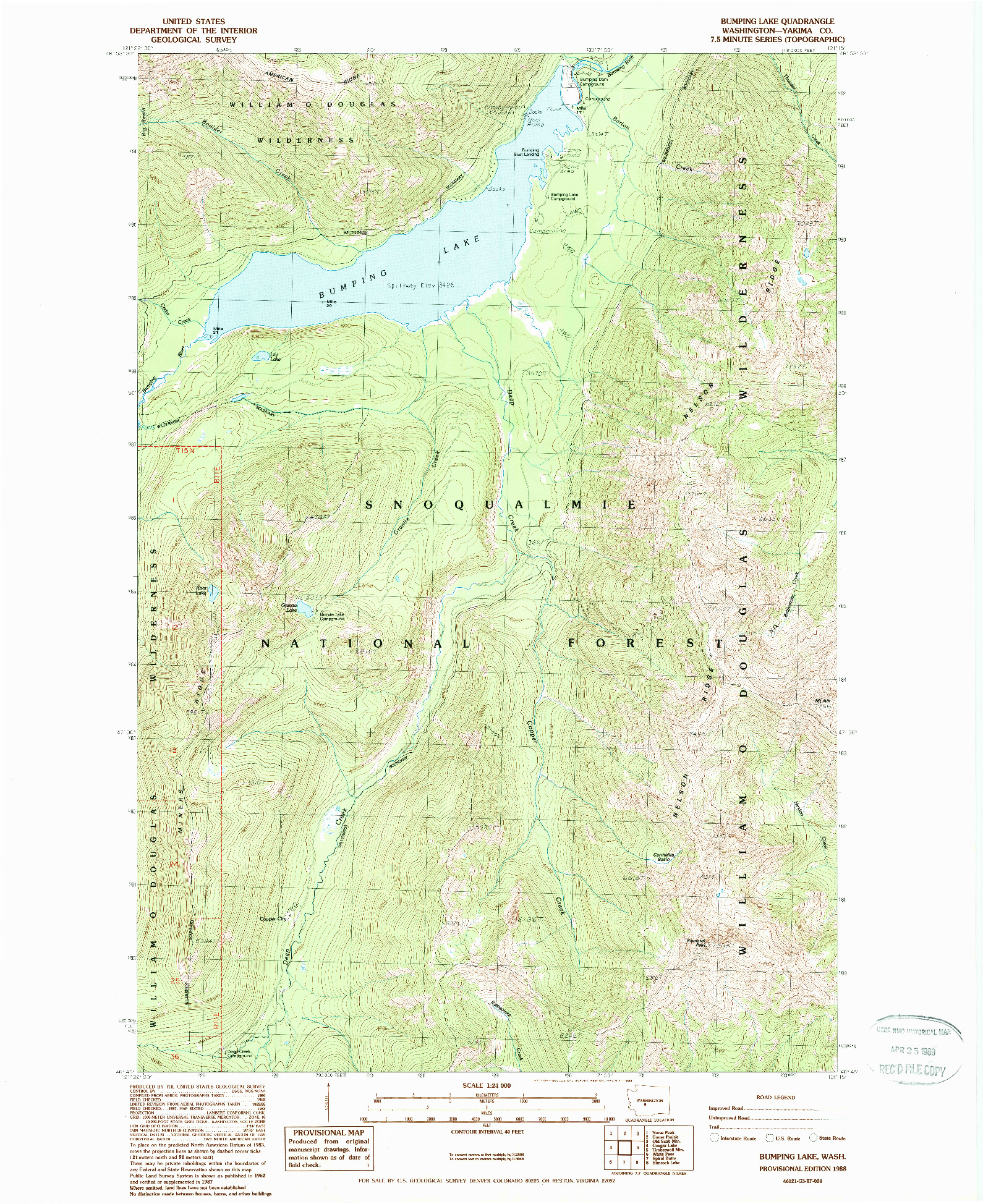 USGS 1:24000-SCALE QUADRANGLE FOR BUMPING LAKE, WA 1988