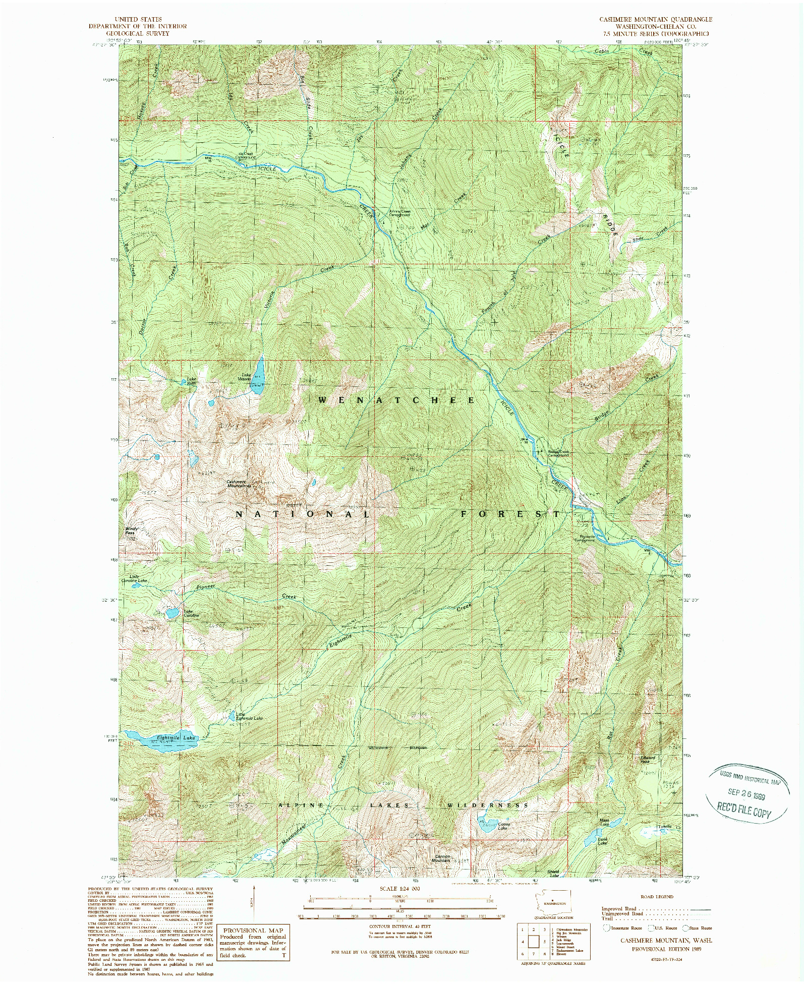 USGS 1:24000-SCALE QUADRANGLE FOR CASHMERE MOUNTAIN, WA 1989