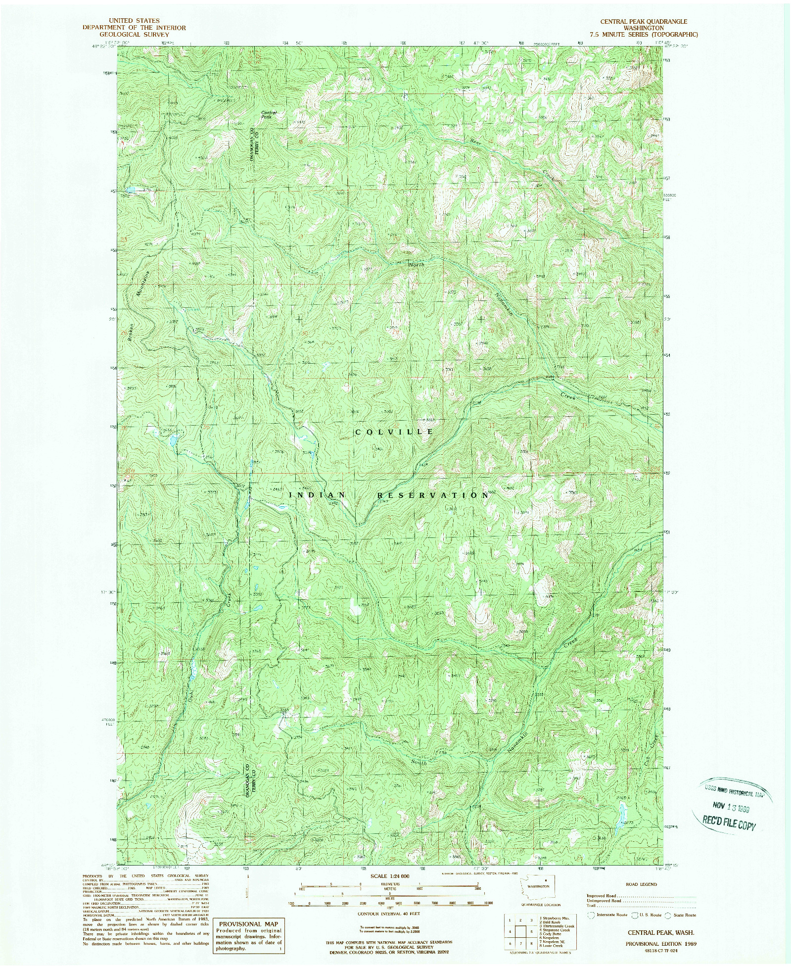 USGS 1:24000-SCALE QUADRANGLE FOR CENTRAL PEAK, WA 1989