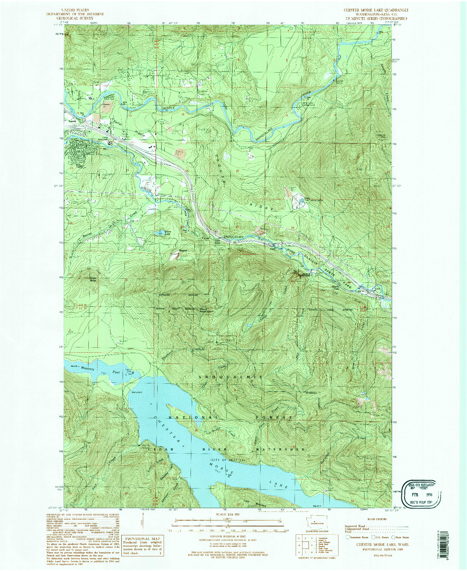 USGS 1:24000-SCALE QUADRANGLE FOR CHESTER MORSE LAKE, WA 1989
