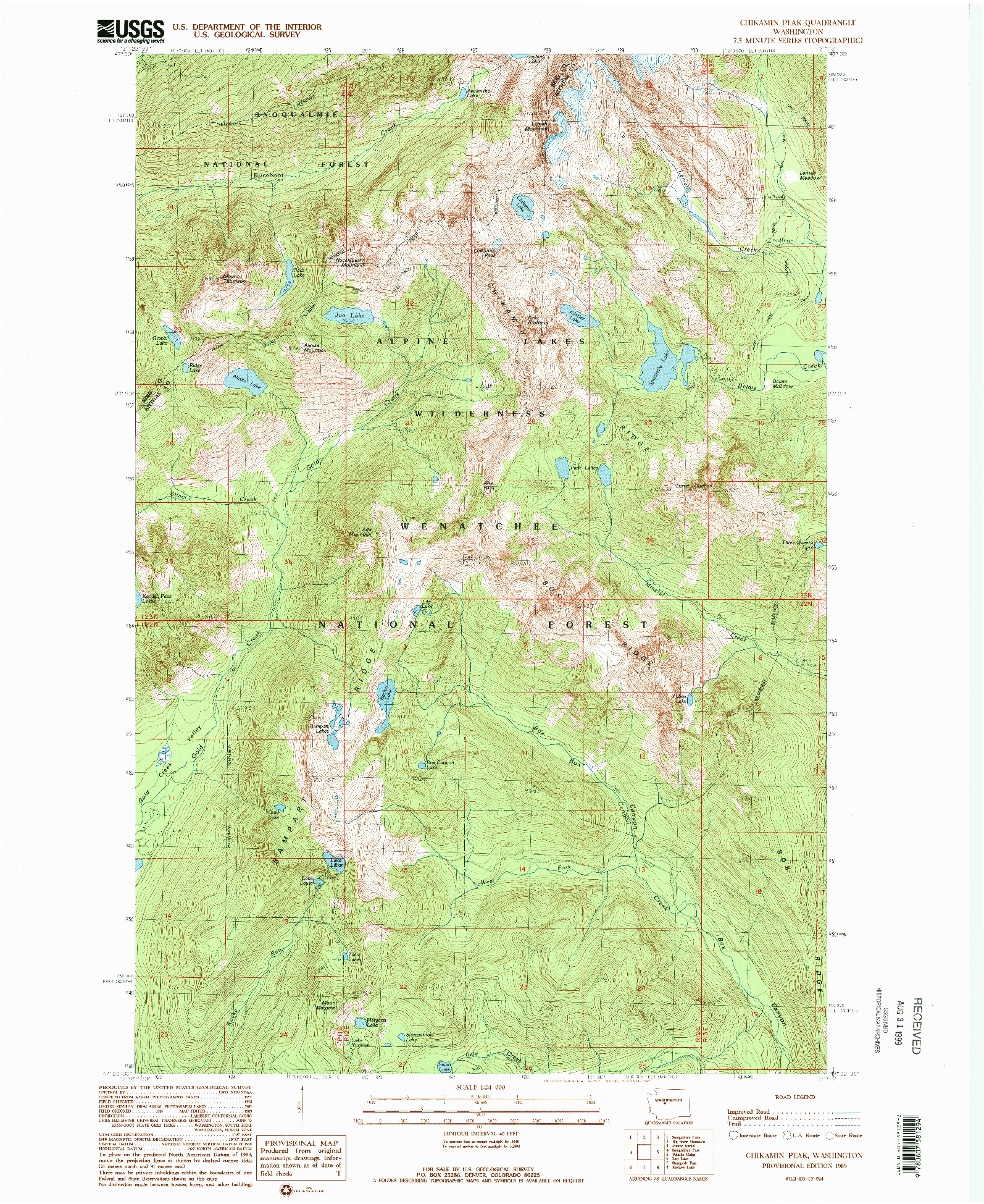 USGS 1:24000-SCALE QUADRANGLE FOR CHIKAMIN PEAK, WA 1989