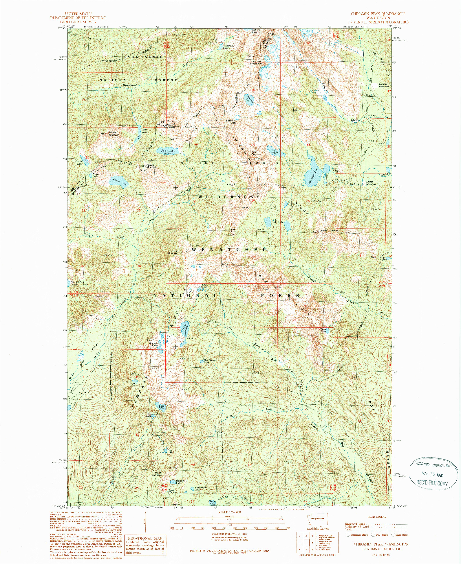 USGS 1:24000-SCALE QUADRANGLE FOR CHIKAMIN PEAK, WA 1989