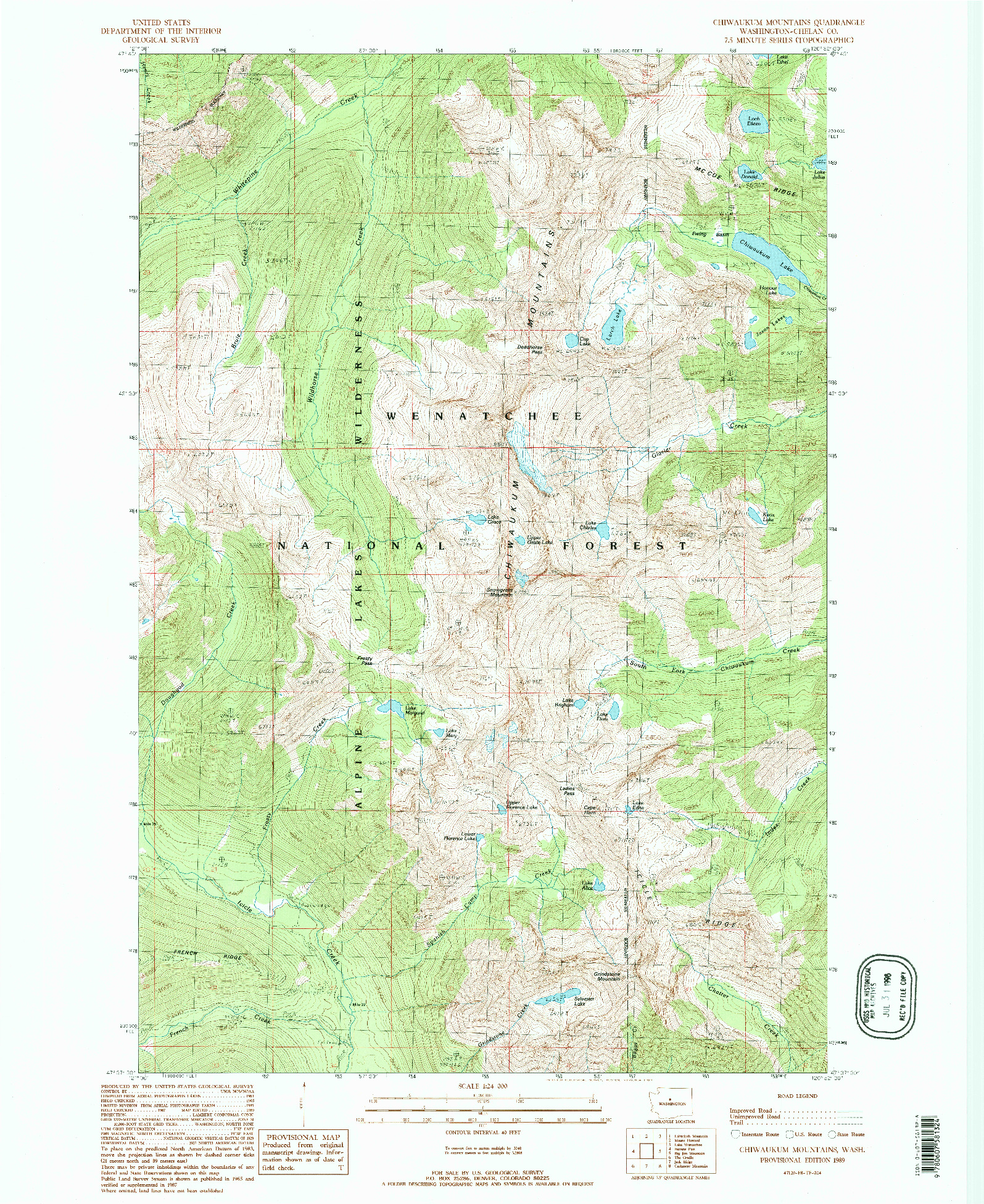 USGS 1:24000-SCALE QUADRANGLE FOR CHIWAUKUM MOUNTAINS, WA 1989