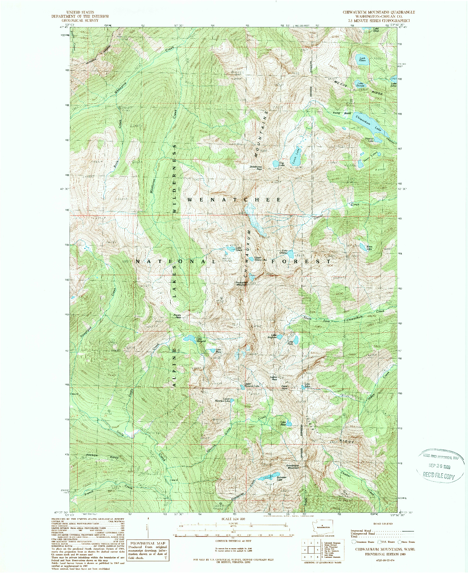 USGS 1:24000-SCALE QUADRANGLE FOR CHIWAUKUM MOUNTAINS, WA 1989