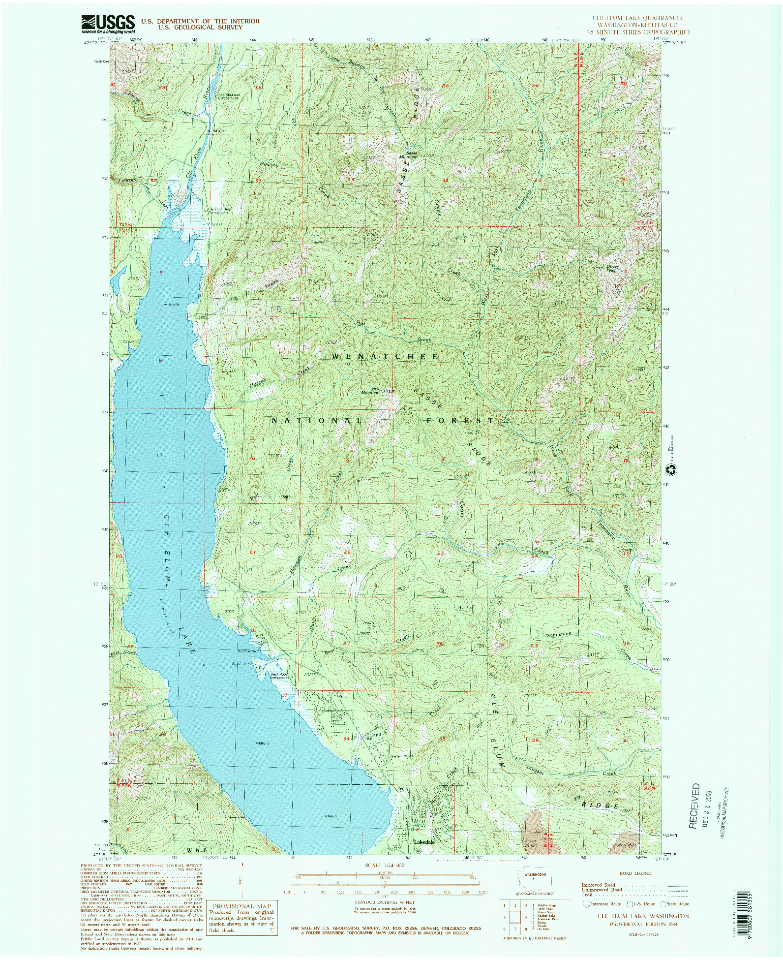 USGS 1:24000-SCALE QUADRANGLE FOR CLE ELUM LAKE, WA 1989