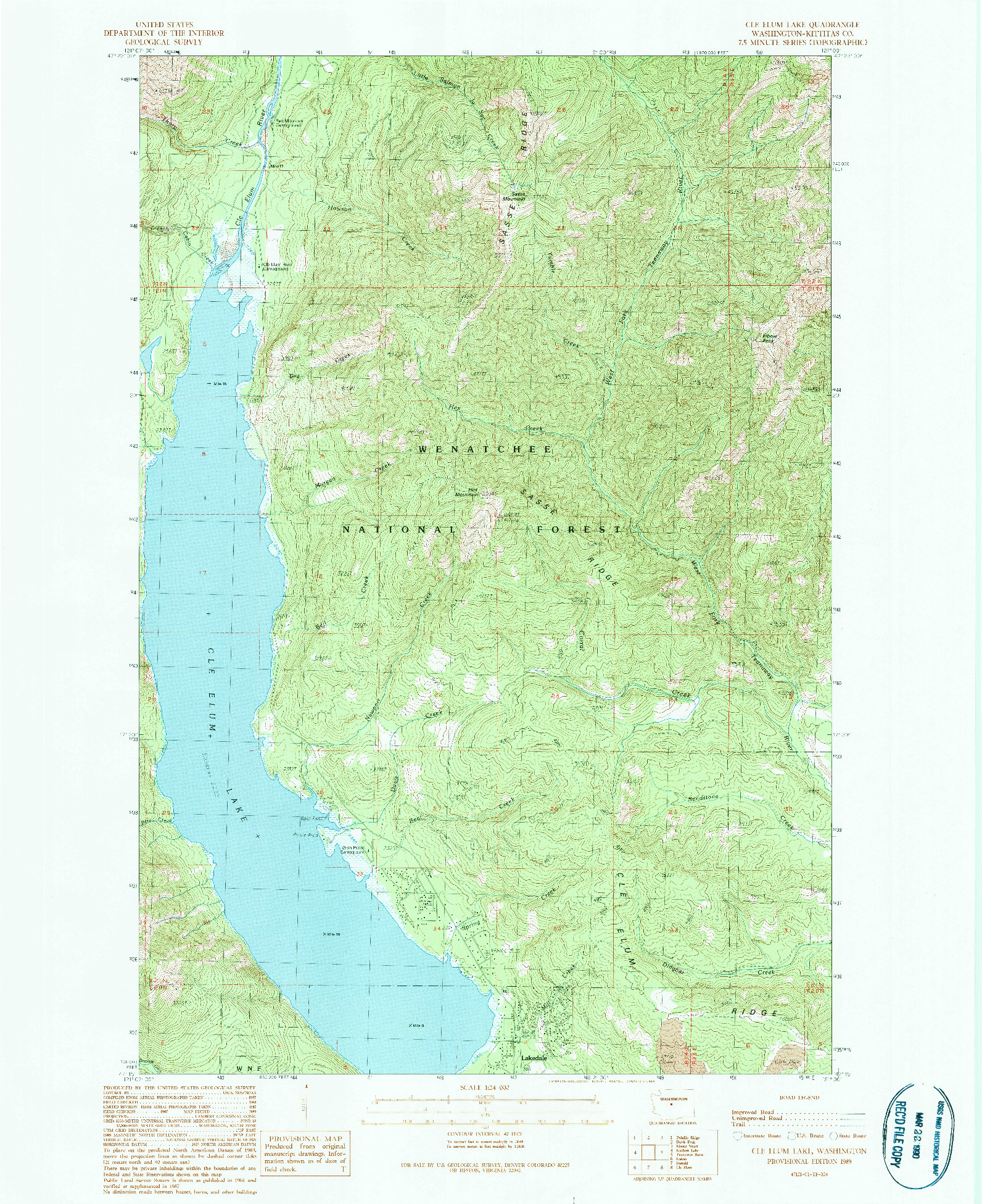 USGS 1:24000-SCALE QUADRANGLE FOR CLE ELUM LAKE, WA 1989
