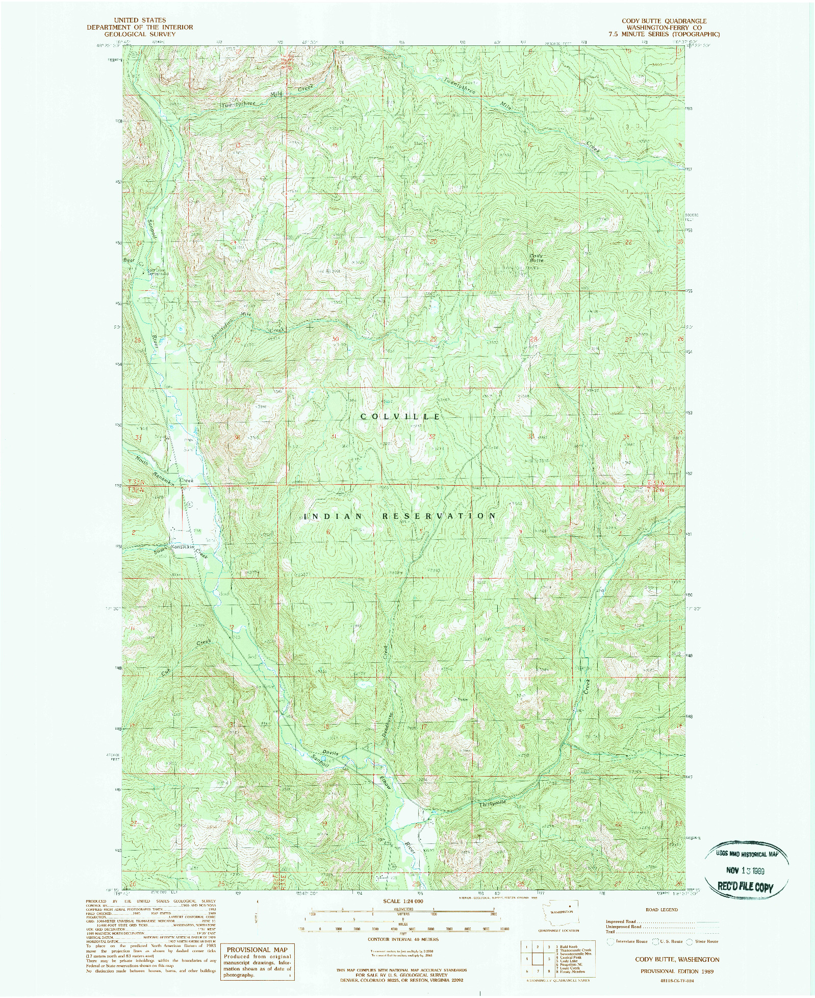 USGS 1:24000-SCALE QUADRANGLE FOR CODY BUTTE, WA 1989