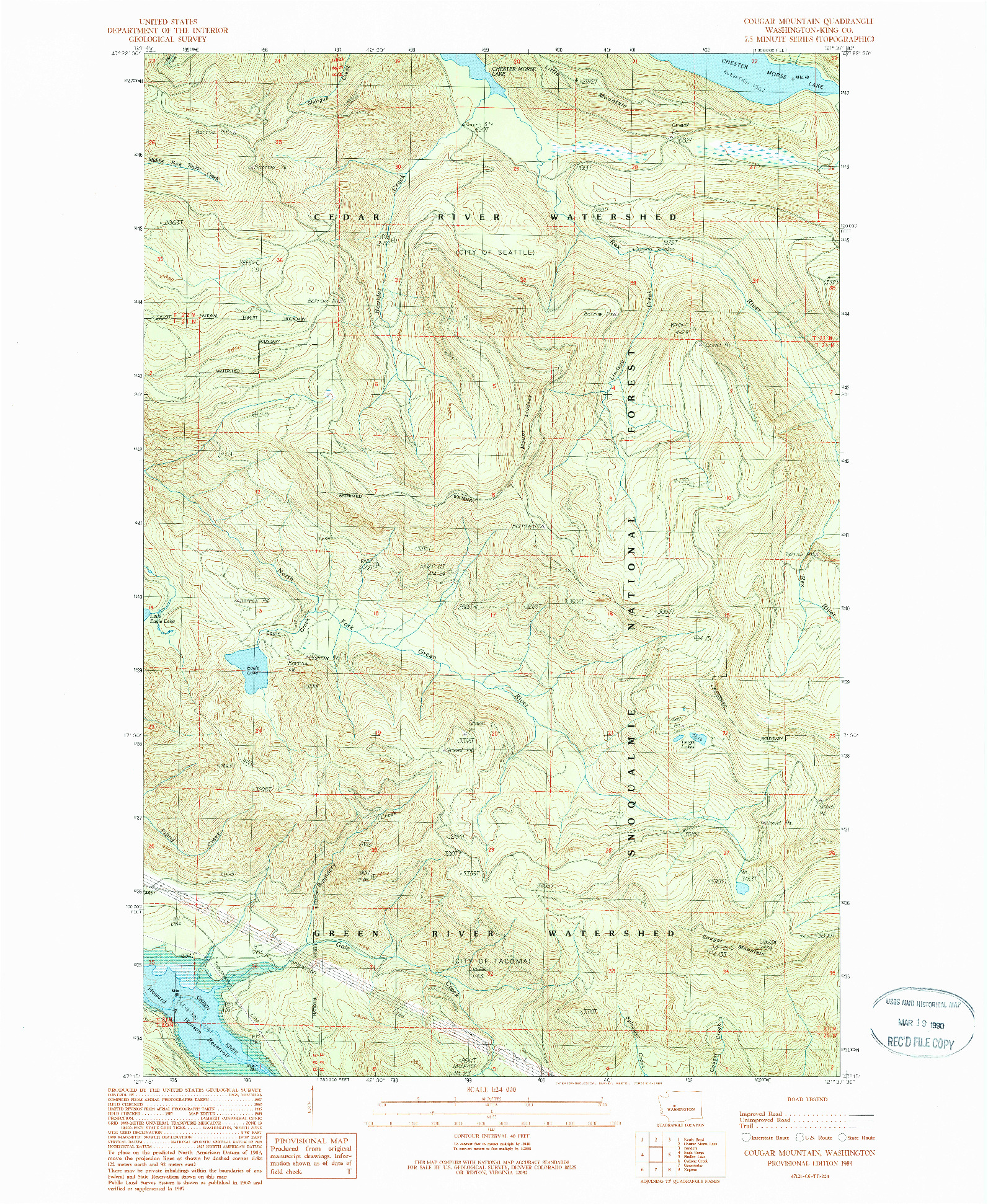 USGS 1:24000-SCALE QUADRANGLE FOR COUGAR MOUNTAIN, WA 1989