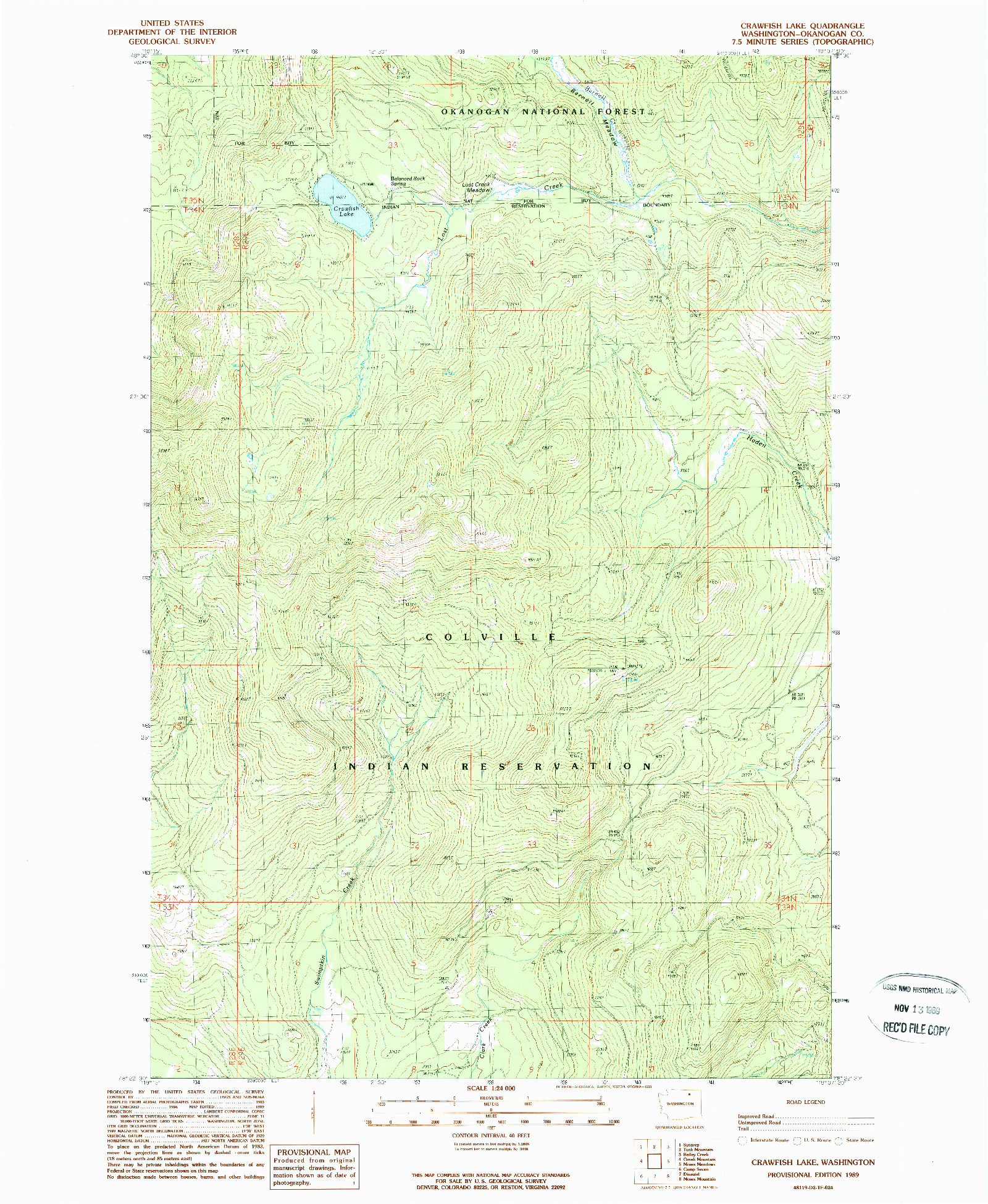 USGS 1:24000-SCALE QUADRANGLE FOR CRAWFISH LAKE, WA 1989