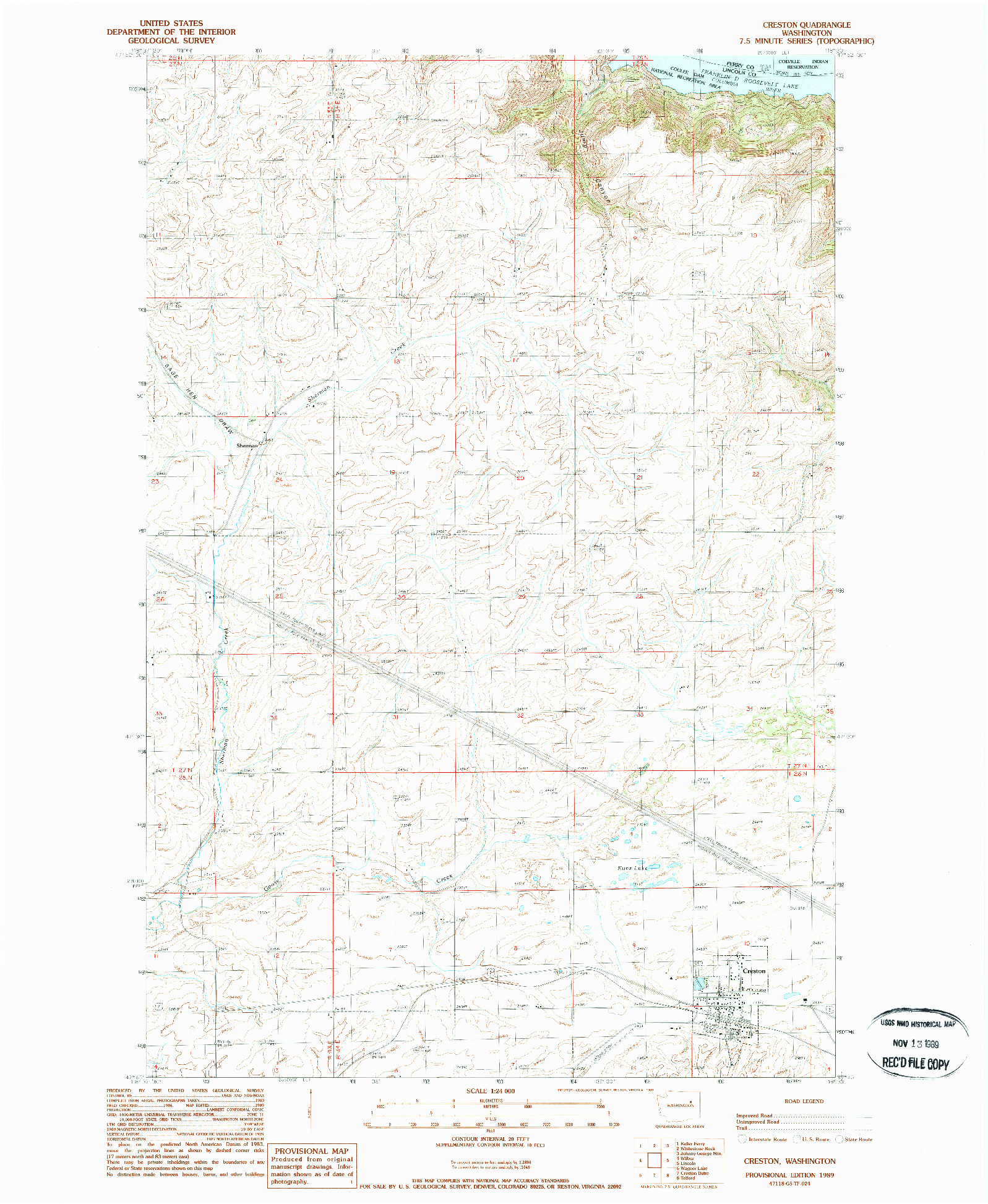 USGS 1:24000-SCALE QUADRANGLE FOR CRESTON, WA 1989