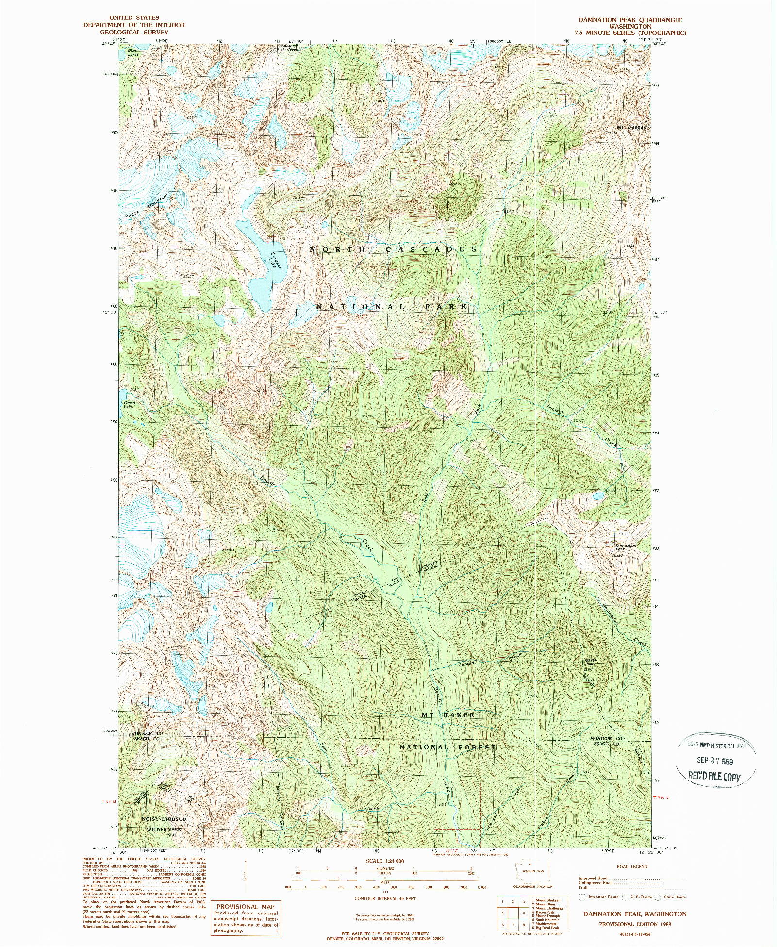 USGS 1:24000-SCALE QUADRANGLE FOR DAMNATION PEAK, WA 1989