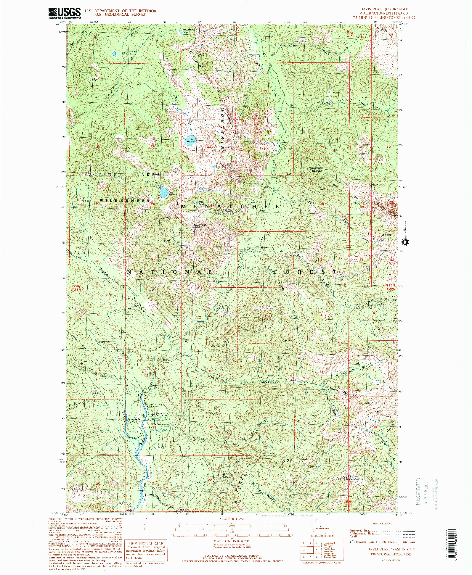 USGS 1:24000-SCALE QUADRANGLE FOR DAVIS PEAK, WA 1989