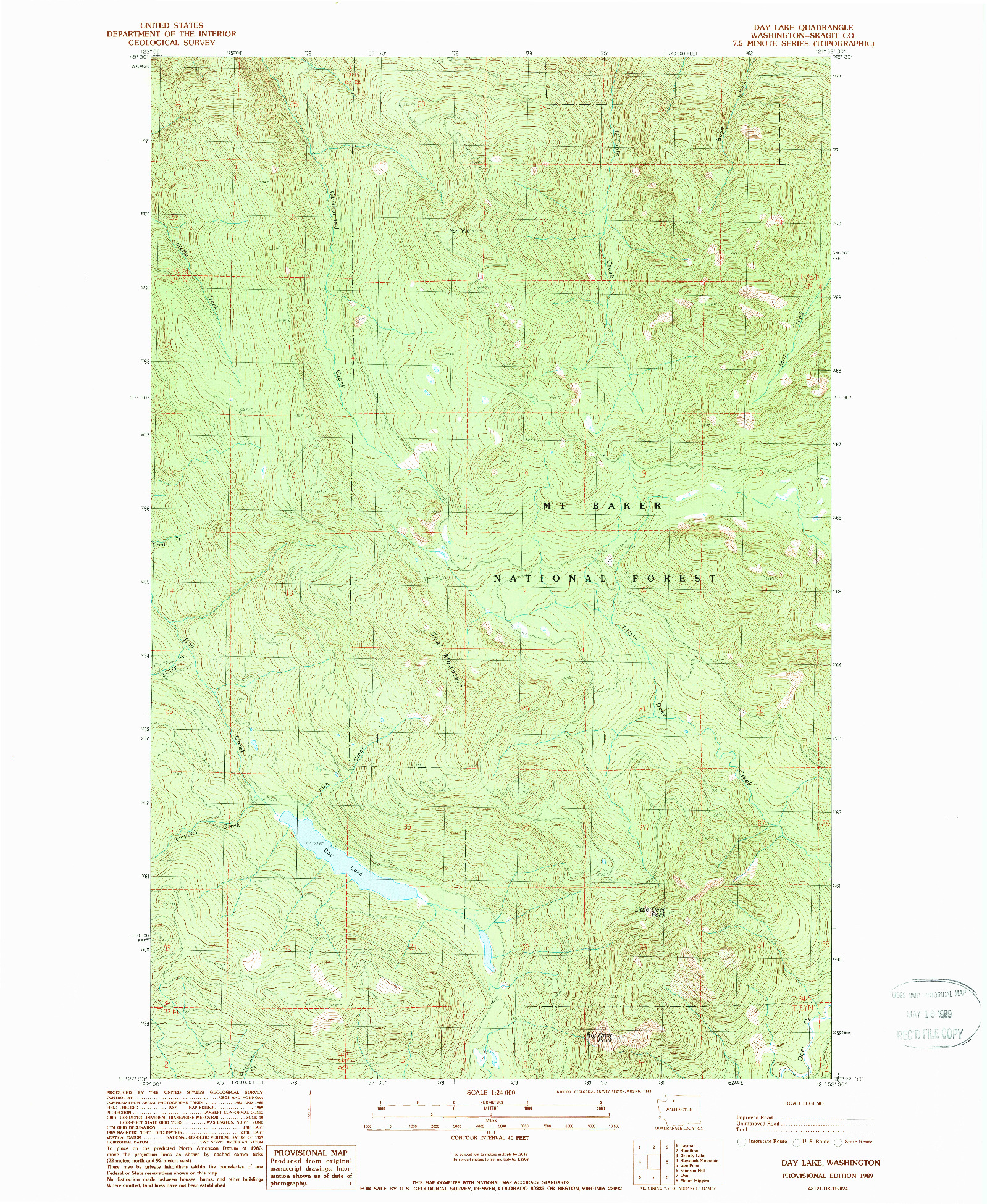 USGS 1:24000-SCALE QUADRANGLE FOR DAY LAKE, WA 1989