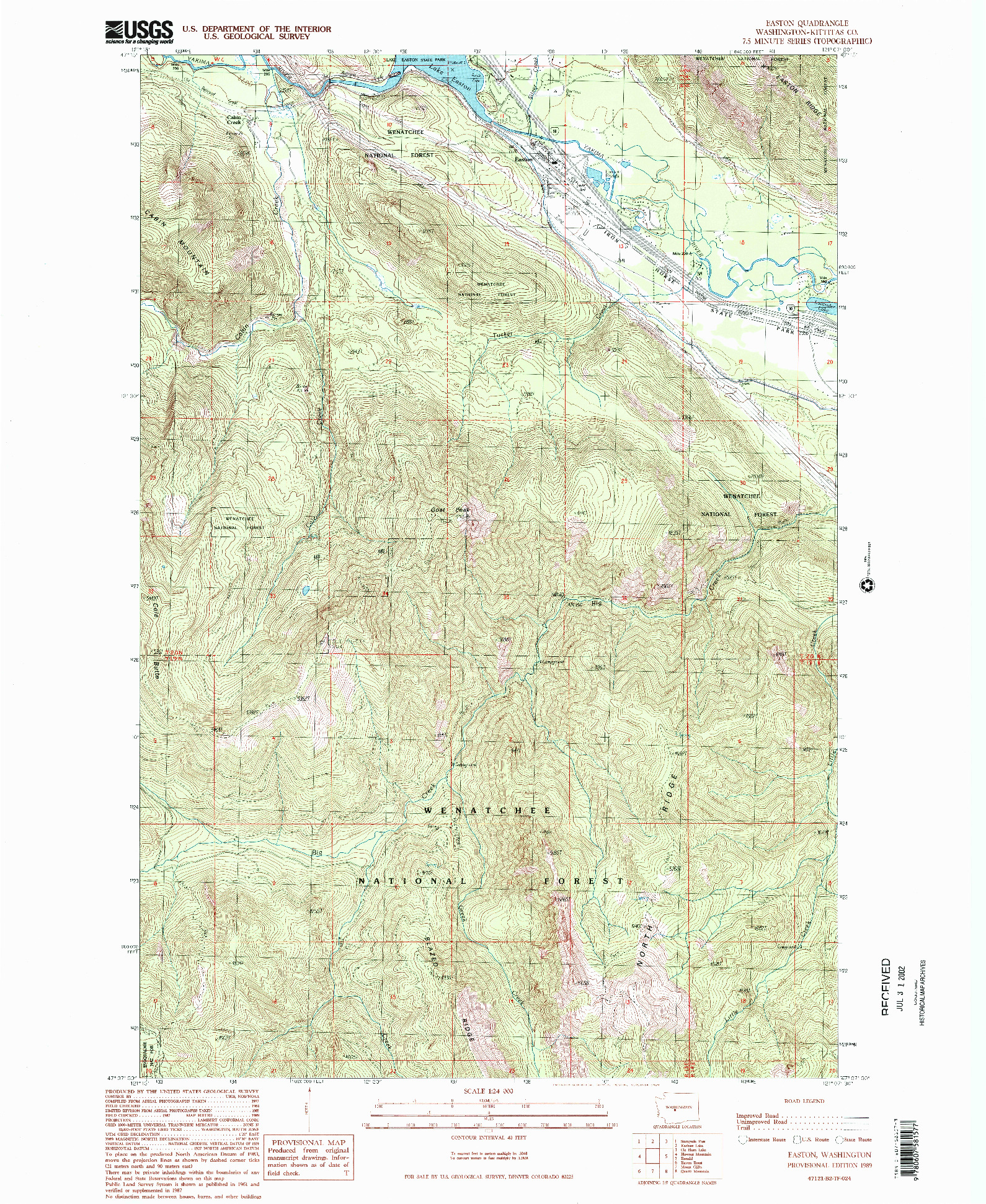 USGS 1:24000-SCALE QUADRANGLE FOR EASTON, WA 1989