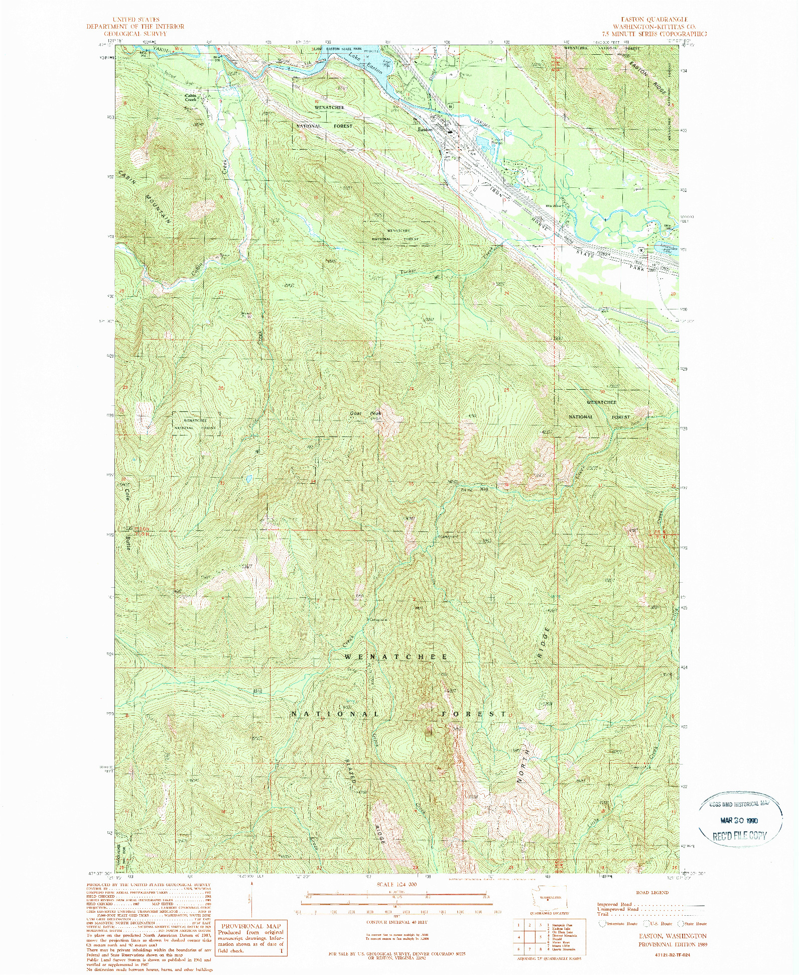 USGS 1:24000-SCALE QUADRANGLE FOR EASTON, WA 1989