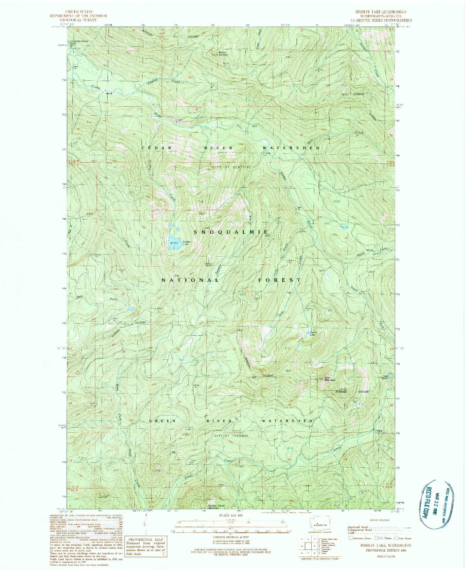 USGS 1:24000-SCALE QUADRANGLE FOR FINDLEY LAKE, WA 1989