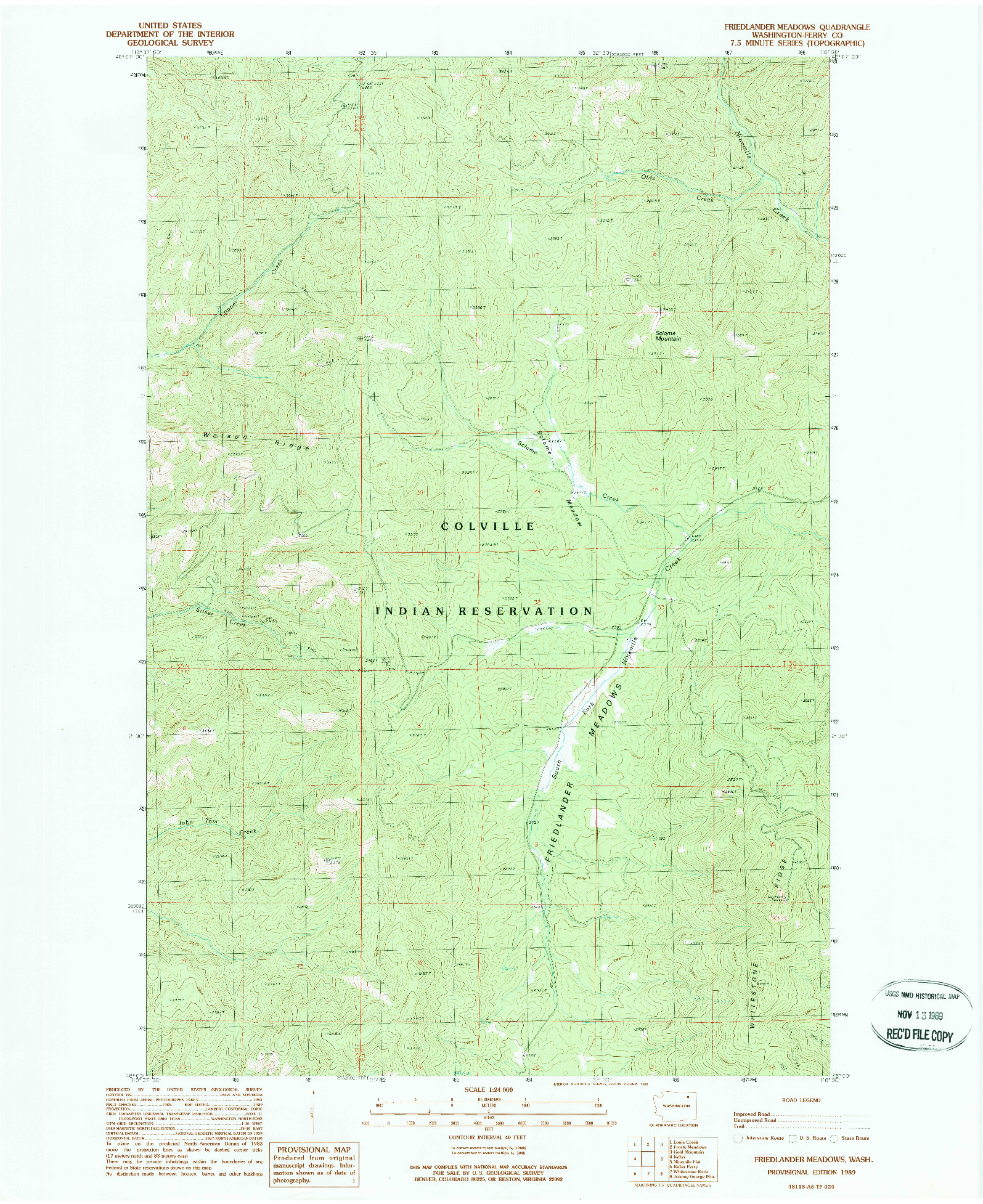 USGS 1:24000-SCALE QUADRANGLE FOR FRIEDLANDER MEADOWS, WA 1989