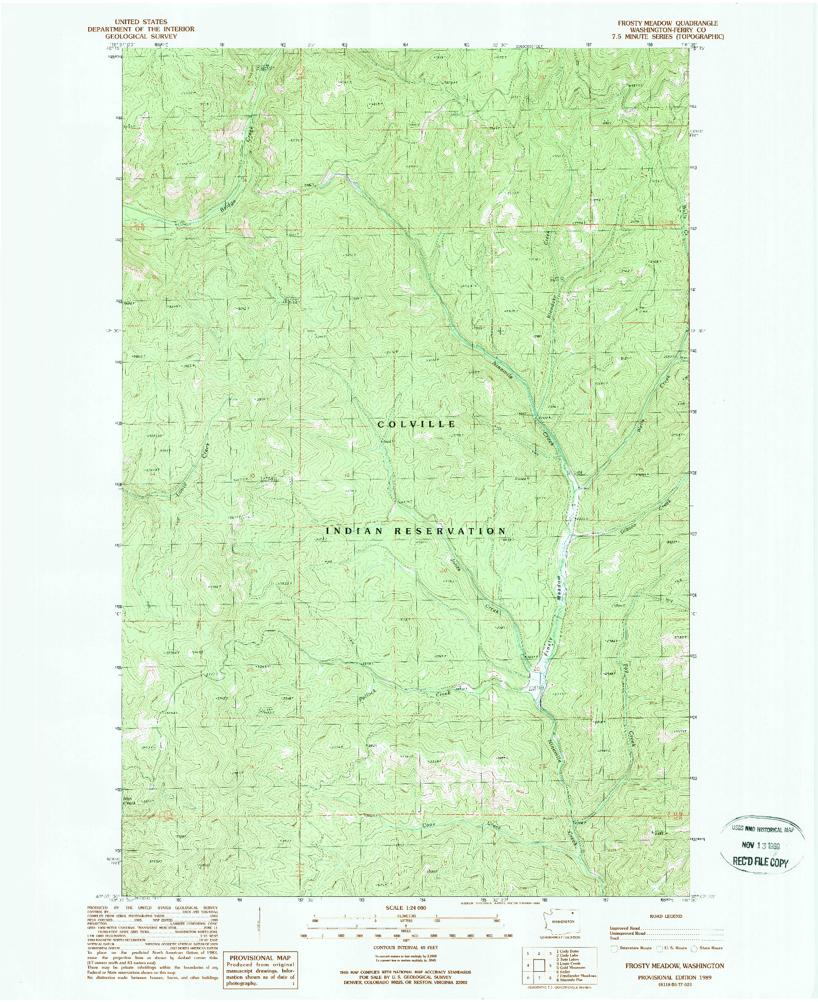 USGS 1:24000-SCALE QUADRANGLE FOR FROSTY MEADOW, WA 1989