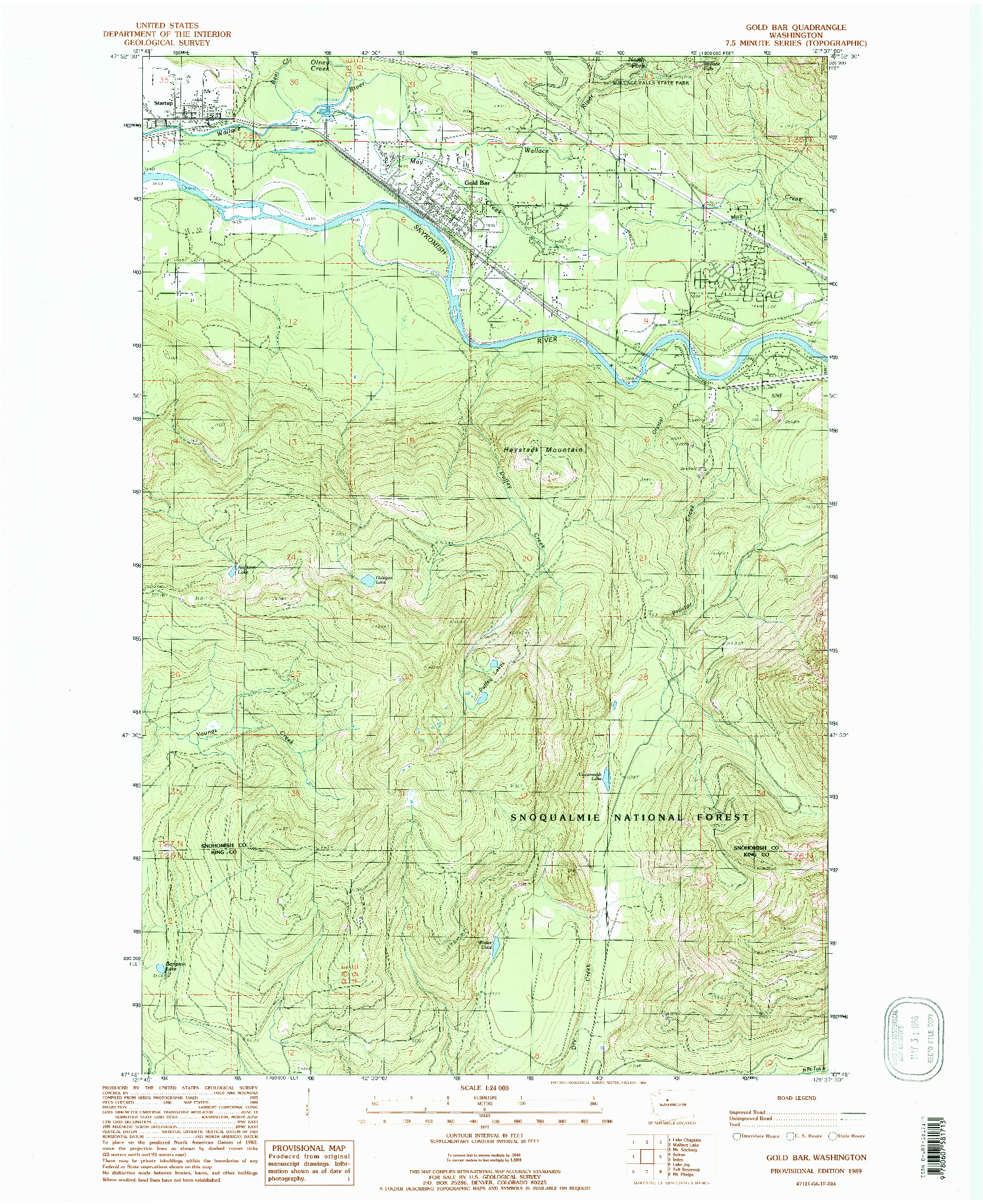 USGS 1:24000-SCALE QUADRANGLE FOR GOLD BAR, WA 1989